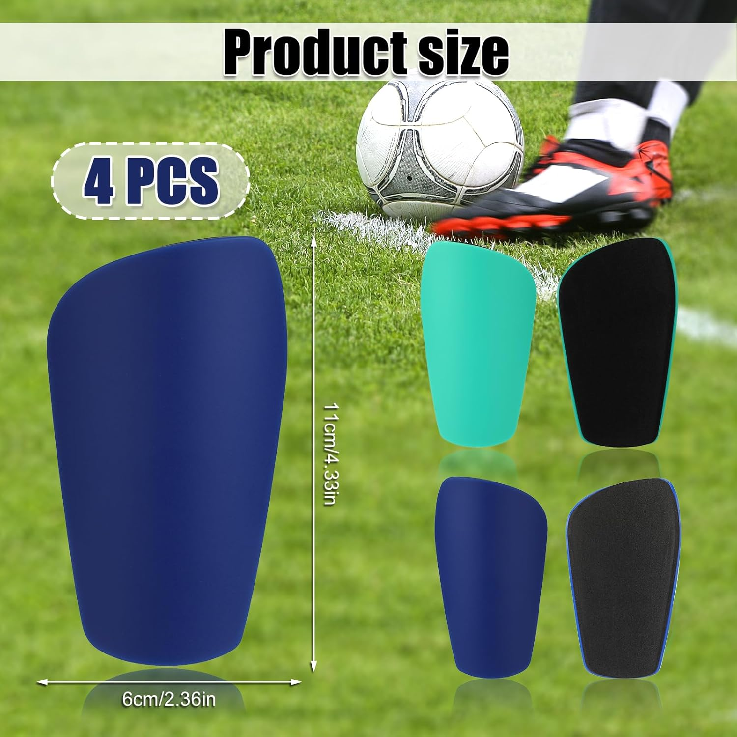2 Pairs Small Soccer Shin Guards for Youth Adults, 4.33X2.36In Lightweight Mini Tiny Football Shin Pads Breathable Protective Gear for All Ages Kids Boys Girls (Lake Blue, Dark Blue) image number 6
