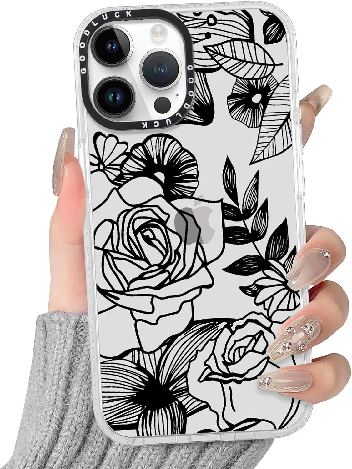 RUMDEY Clear Hibiscus Flower Case for Iphone XR 6.1", Cute Preppy Floral Crystal Pattern Aesthetic Design Soft Slim Anti-Yellow Protective Shockproof TPU Phone Cover for Women Girls - Blue