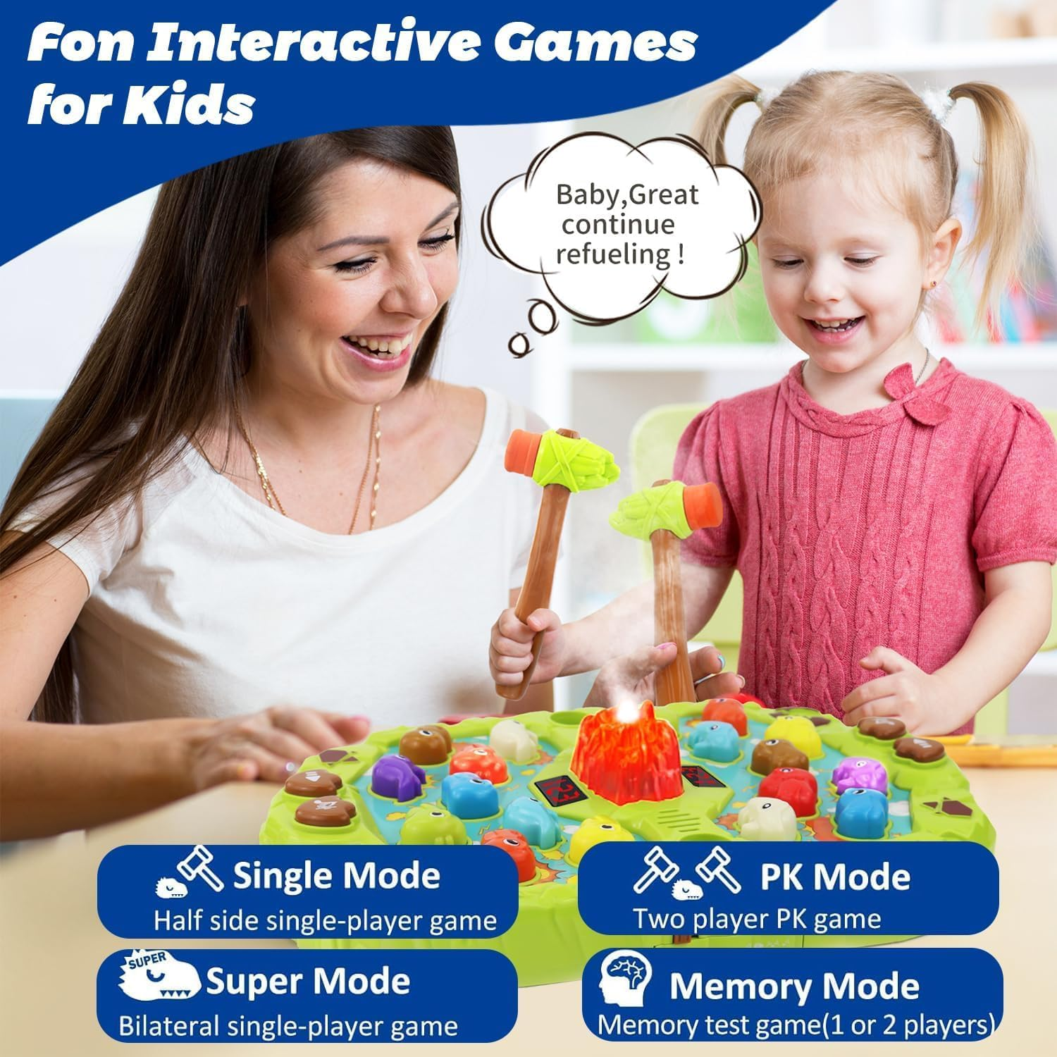 Whack a Mole Game, Pounding Dinosaur Toys for 2 3 4 5+ Year Old Boys Girls Birthday Gifts Educational Interactive Toddler Toys Age 2-4 4-6 Dinosaur Toys for Kids 3-5 5-7 with 2 Hammers, Spray & Lights image number 1