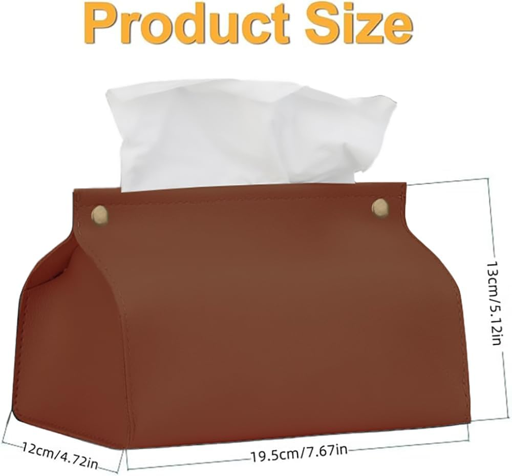 Tissue Box Cover, Refined Modern PU Leather Tissue Box Holder Rectangular Tissue Box Covers for Kleenex, Napkin, Tissue Holder for Bathroom Car Home Office (Brown)