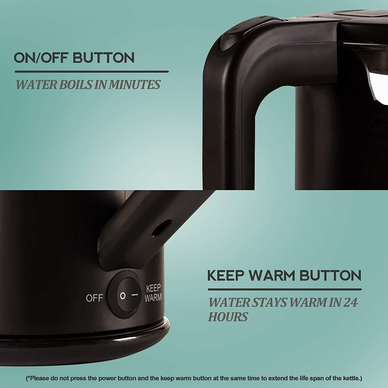 Vintage Electric 1.7L Glass Kettle Boil Dry Protection with Keep Warm Function - Black