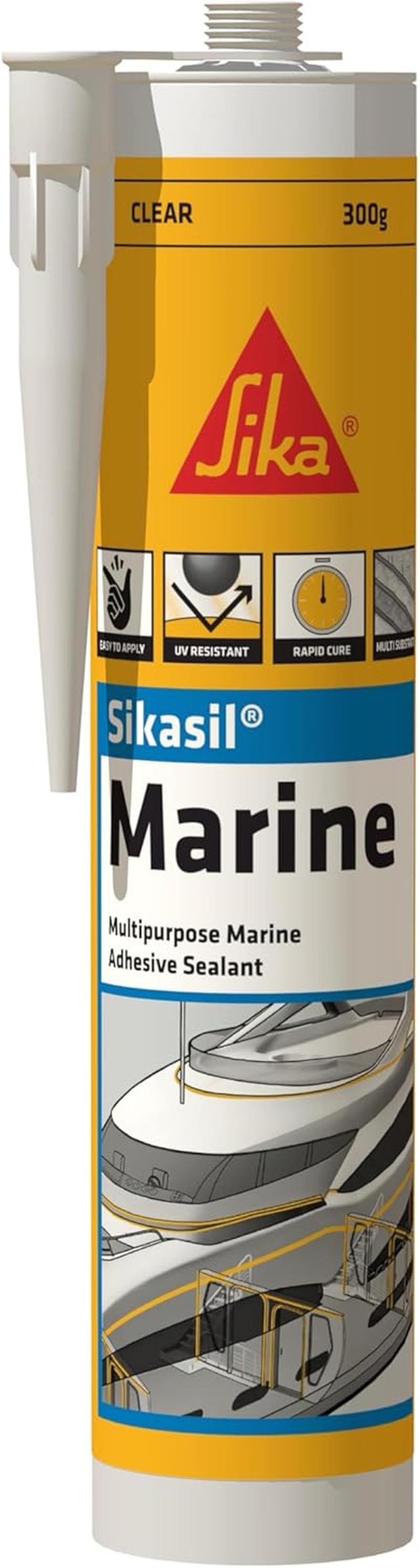 Sika Sikasil Silicone Multipurpose Marine Adhesive Sealant Cartridge 300 Ml, Clear