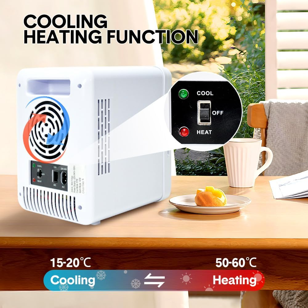 4L Mini Fridge Portable Car Refrigerator Small Cooler Freezer Personal Mini Fridge Cooler Compact Car Refrigerator Skincare Fridge, Cooling and Heating Functions, Removable Shelf AU image number 5