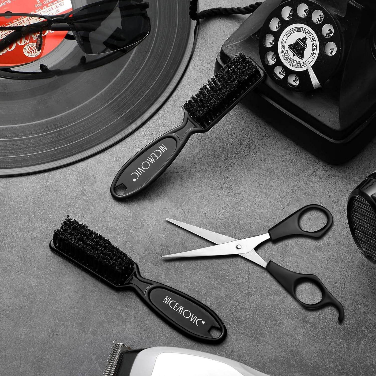 NICEMOVIC Barber Clipper Brushes, 10 Pcs Plastic Handle Nylon Bristles Cleaning Brush, Multifunctional Cleaning Supplies for Hair Styling Tools, Kitchen Sink, Shoes (Black) - Brown image number 3