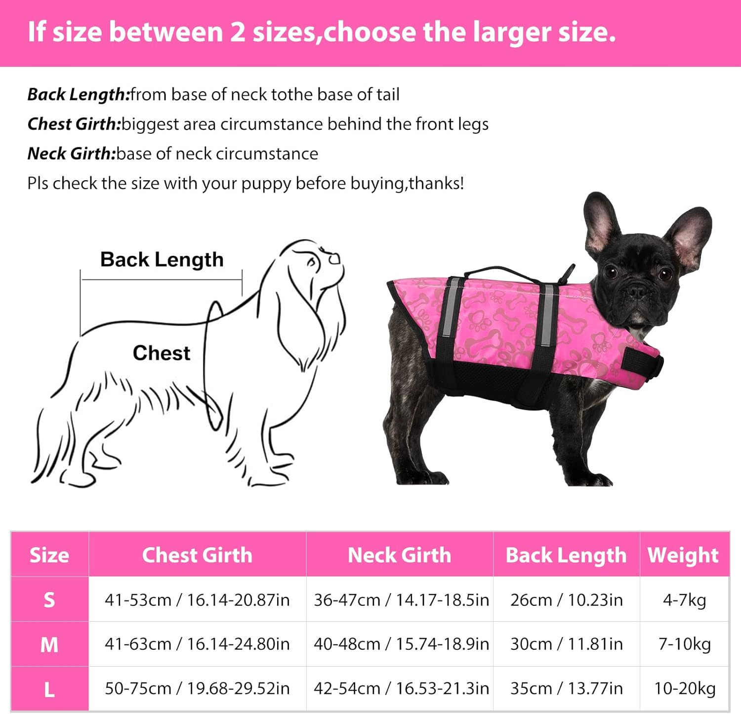 Neween Dog Life Jacket with Reflective Stripes, Adjustable Dog Life Preserver Ripstop Dog Life Vest with High Flotation and Lift Handle, Pet Lifesaver Swimsuit for Small Dogs (Pink, Small) image number 2