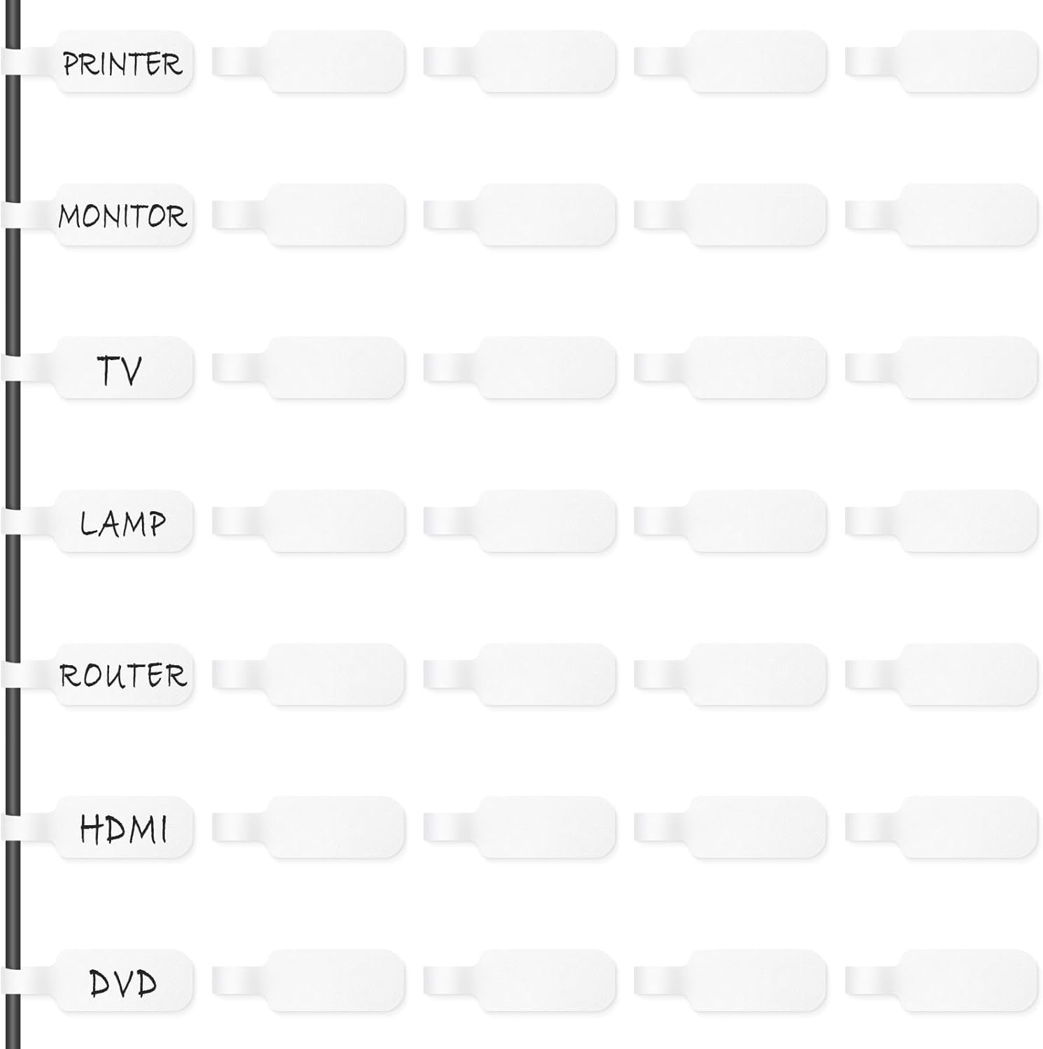 Trilancer Cable Cord Labels Large Size, for Organizing Wires and Identification, Multicolored Handwriting Cable Tags, Reusable with Multiple Uses - 35 PCS