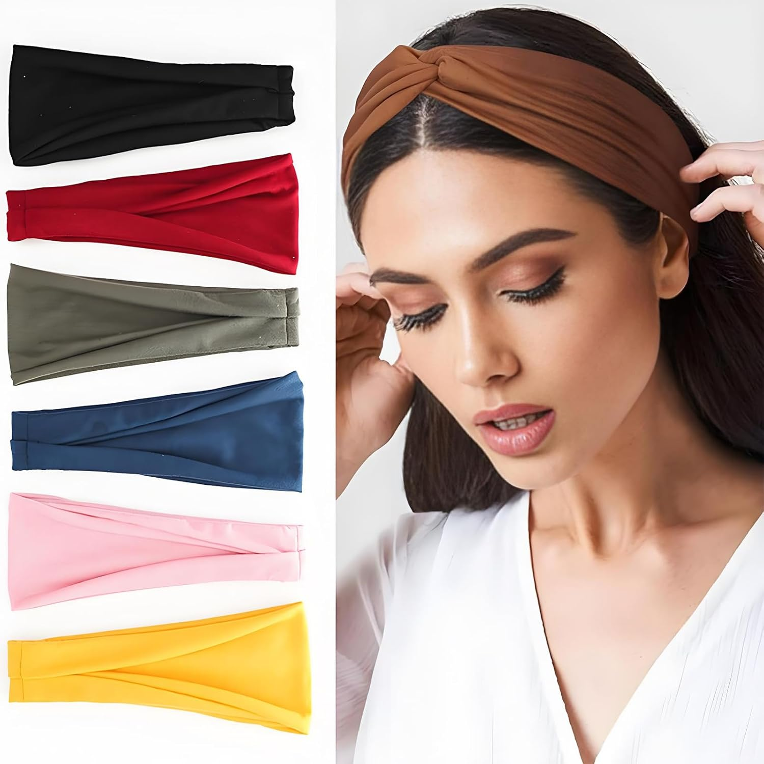 6-Piece Unisex Sports and Fitness Headband - anti Slip Sweat Absorbing Yoga Running Headband, Fashionable Hair Accessory (8.66X3.93 Inches) image number 3