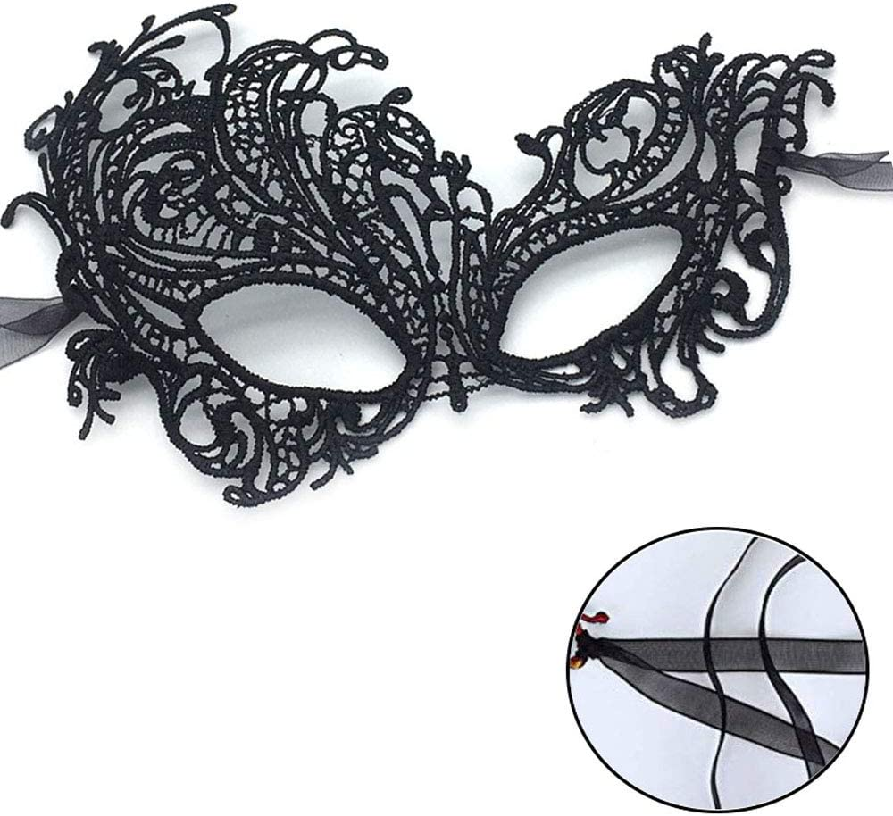 Imapo Masquerade Mask for Women, 2 Pack Mardi Gras Party Lace Masks, Prom Princess Venetian Masks - Black image number 6
