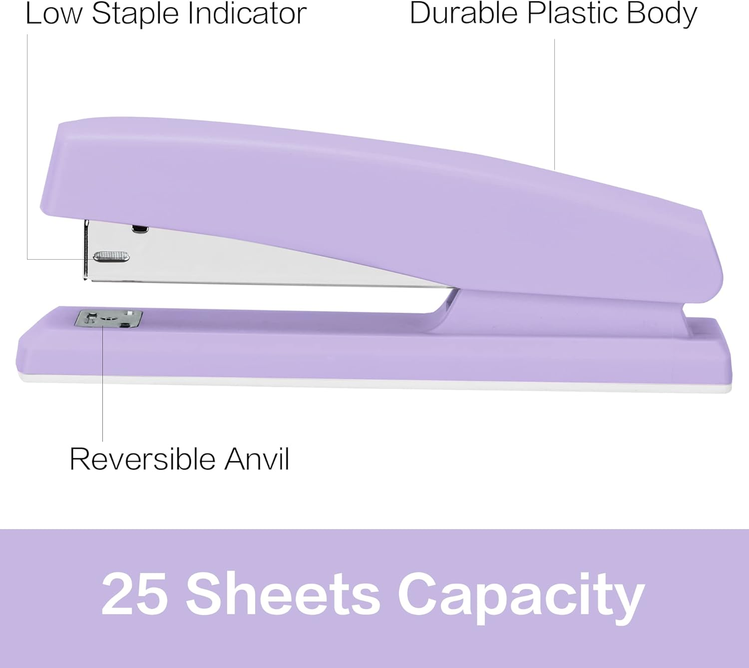Deli Stapler, Desktop Office Stapler, Office Supplies, 25 Sheet Capacity, Includes 1000 Staples and Staple Remover, Purple