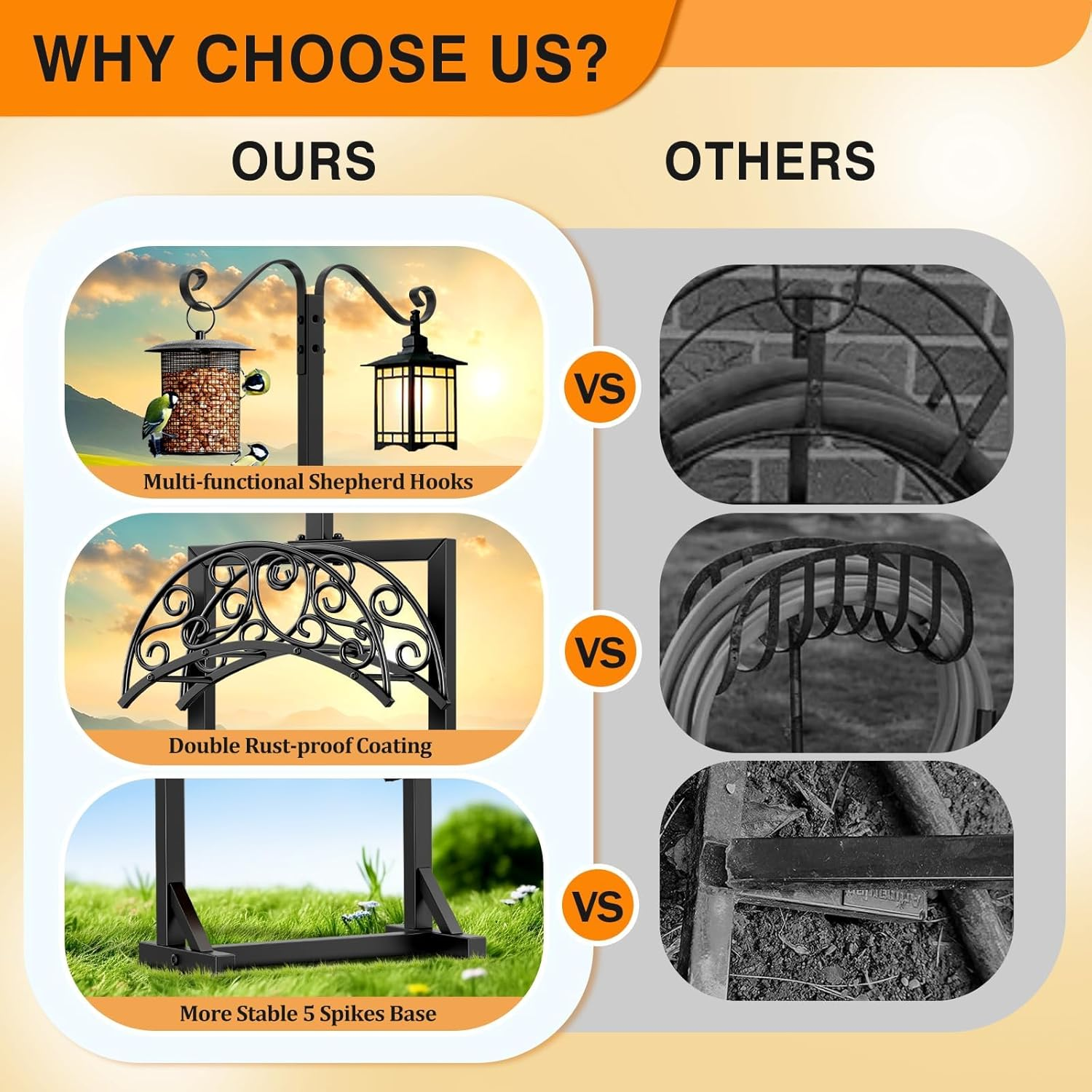 Jvgoo Garden Hose Holder for outside - Upgraded Water Hose Holders with 5 Spikes & 2 Shepherds Hooks, Freestanding Garden Hose Stand Heavy Duty Hose Hanger Hose Storage Hose Reel Rack for Yard Lawn - Antique Bronze image number 6