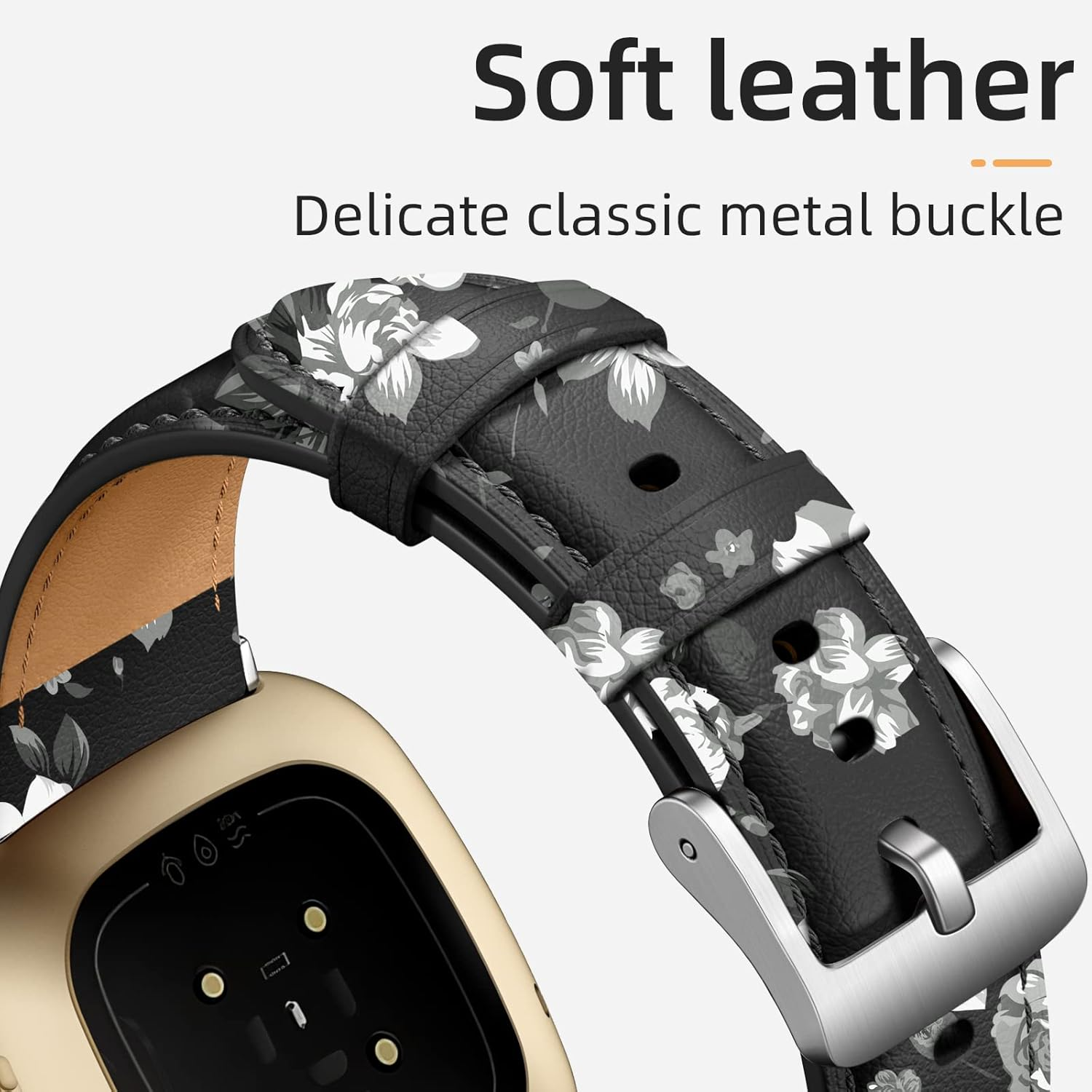 Getino Compatible with Fitbit Sense 2/Sense Bands/Versa 4/Versa 3 Bands Women Men, Soft Top Grain Genuine Leather Strap Accessories for Fitbit Sense/Sense 2/ Versa 4/ Versa 3 Smartwatch image number 5