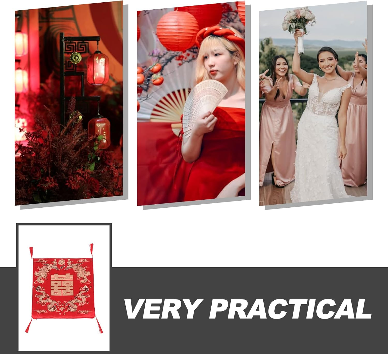 LIFKOME Chinese Style Seat Cushion with Dragon and Phoenix Pattern, Red Polyester Cotton Chair Pad for Home, 16.5X16.5X0.6 Inches, Multi-Purpose for Kneeling, Tea Ceremony, Dining Room, Window Seat image number 3