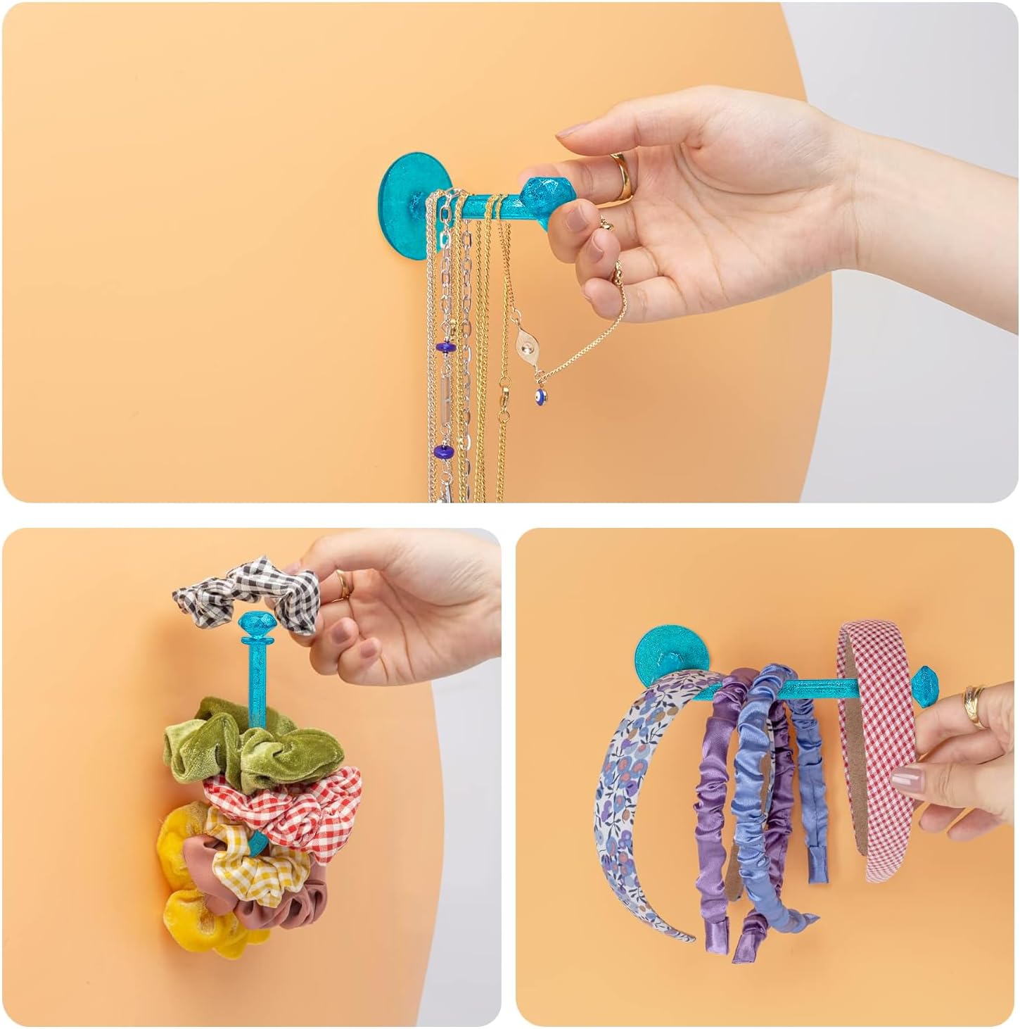 4Pcs Headband Holder Stand Scrunchie Organizer, Girls Hair Accessories Organizer Storage for Headband Hairband Hair Ties, Clear Glitter Adhesive Scrunchy Holder Scrunchie Storage