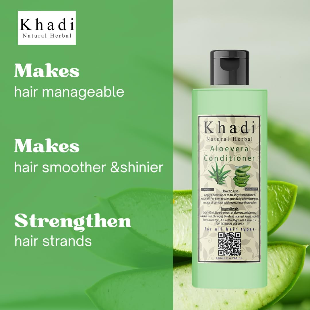 Khadi Natural Herbal Paraben Free Amla-Bringraj Shampoo and Aloevera Conditioner Combo Pack (Each 200 Ml) image number 3