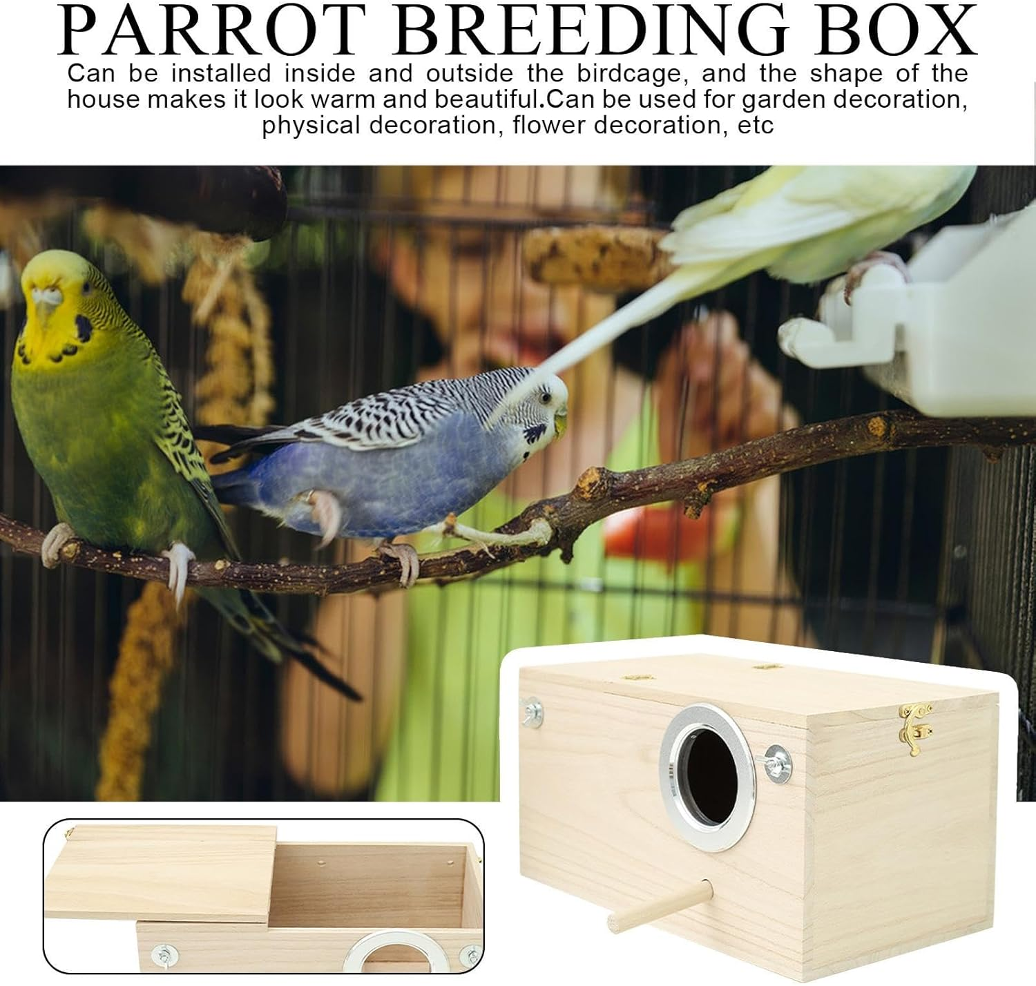 Budgie Nesting Box - Bird Nest Box for Budgie | Wooden Nesting Breeding House | Nesting Boxes for Birds with Perch Stand, Bird Cage Mating Box for Budgie Finch Cockatiel Conure image number 2