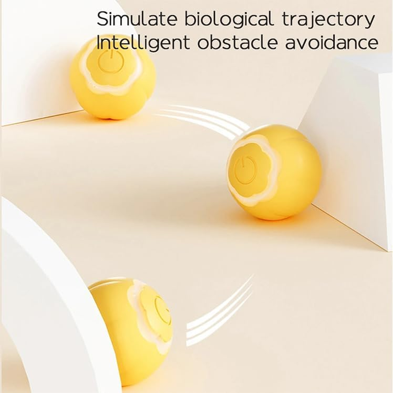 Interactive Cat Ball Toy - USB Rechargeable, Intelligent Automatic Moving Rolling Ball for Cats, Quiet Indoor Pet Toy with LED Lights, Puzzle Fun Pet Toy (Yellow) image number 1