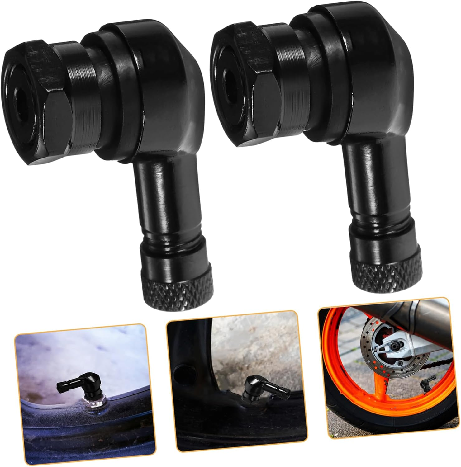 Anneome 2Pcs 90 Degree Motorcycle Valve Stem Caps &Phi;11.3Mm Universal Air Valve Covers Black Dirt-Resistant Tire Pressure Caps for Motorbike Accessories