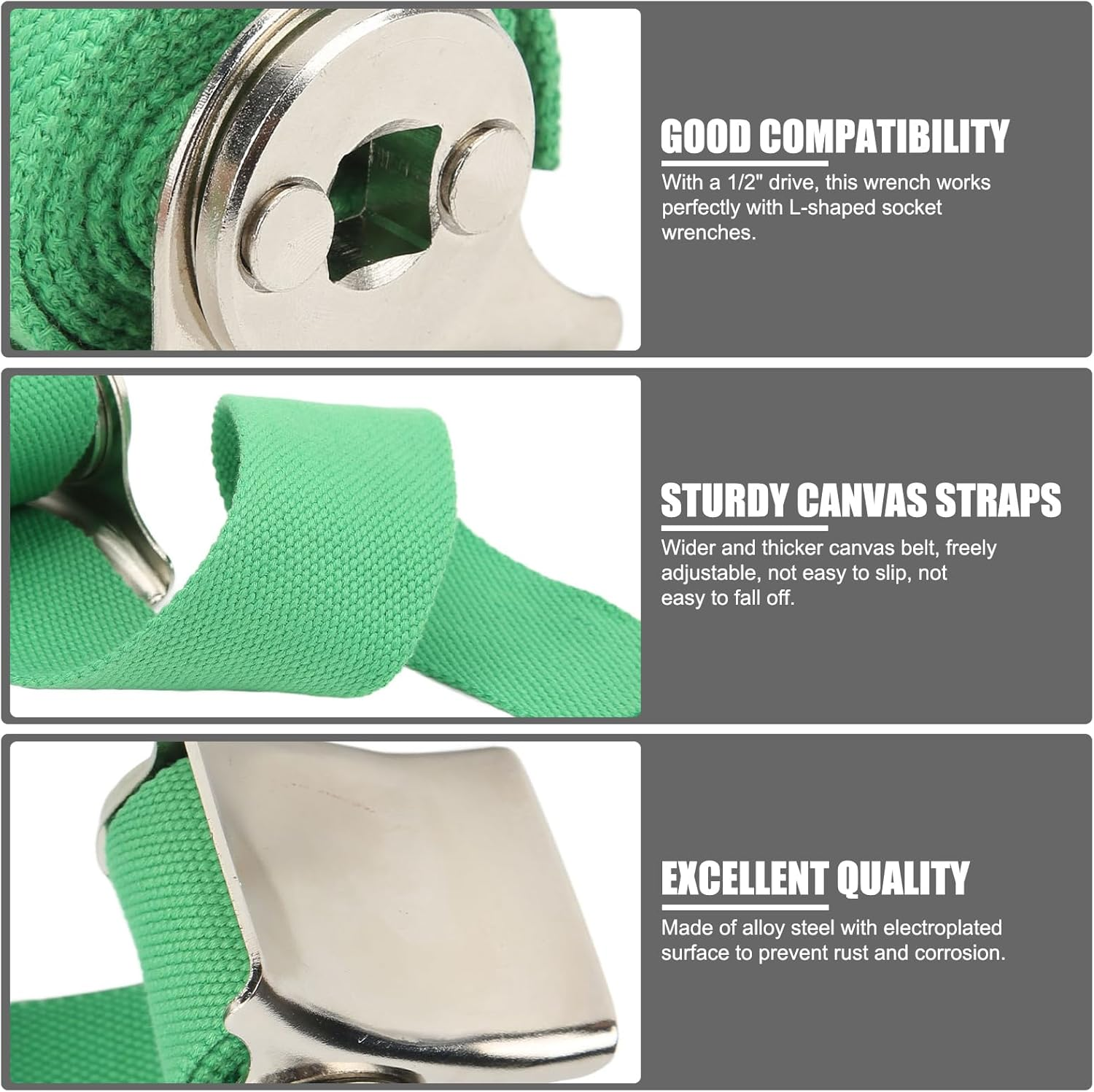 EVTSCAN Canvas Type Heavy Duty Oil Filter Strap Wrench, with 1/2" Drive, Universal Adjustable Oil Filter Wrench for 1.5 to 5 Inches, for Car, Truck, Motorcycle