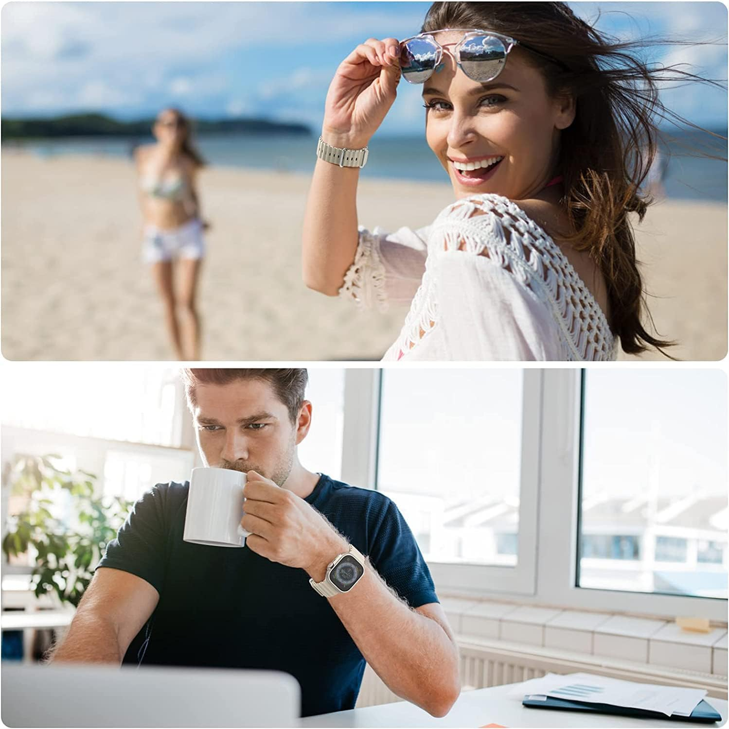 Ocean Band Compatible for Apple Watch Ultra 49Mm 46Mm 45Mm 44Mm 42Mm(Series 3/2/1), Sport Silicone Replacement Strap Compatible with Iwatch Ultra 3/2/1 Series 11/10/9/8/7/6/5/4/3/2/1/SE