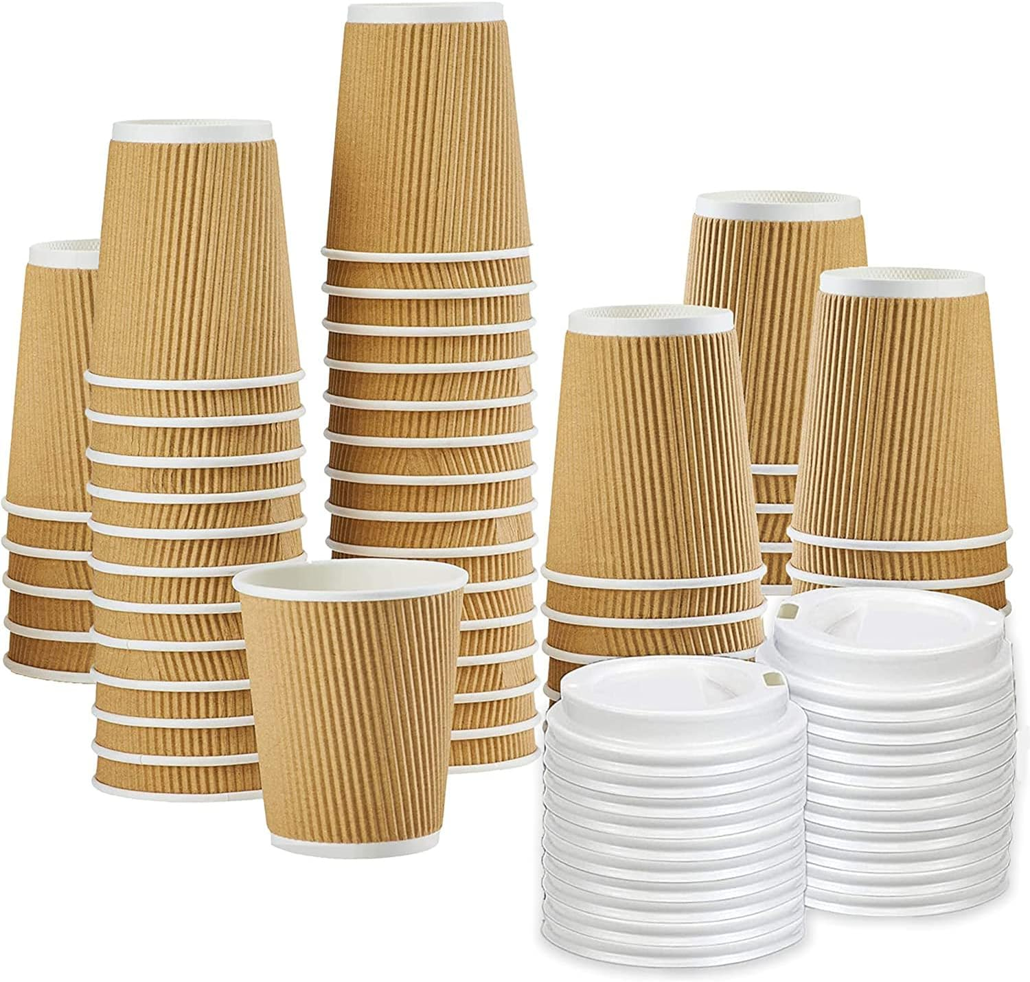 30 Pack Disposable Coffee Cups with Lids 16 Oz Brown Double Wall Insulated Ripple Sleeves Coffee Cups,Kraft Beverage Paper Cups,For to Go Chocolate, Tea, and Cocoa Drinks image number 5