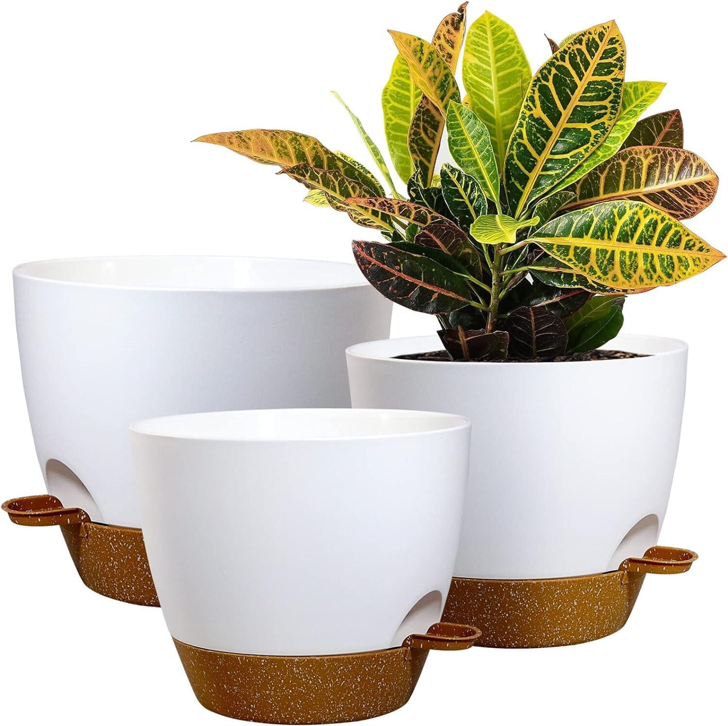 GROZY 9/10/12 Inch 3 Pcs Self Watering Planters Kit Indoor Garden Plants Flower Pots image number 5