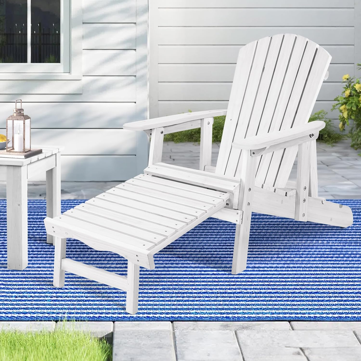 ALFORDSON Wooden Muskoka Adirondack Chair for Outdoor, Fir Wood Lawn Outdoor Muskoka Furniture for Patio Garden Park Porch, Slatted Design Armchair Lounge with Footrest, 180Kg Max White Color image number 4
