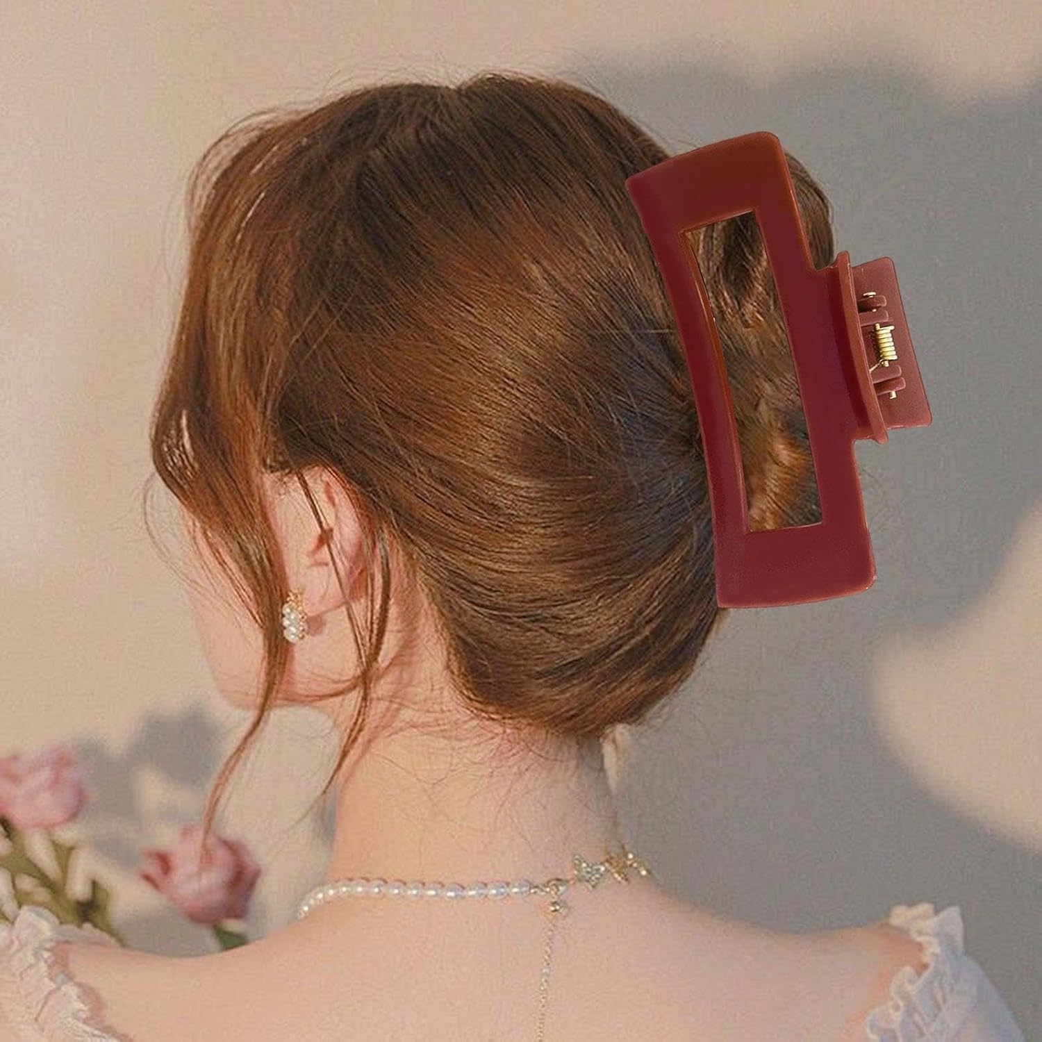 Frediuo Large Hair Claw Clip Non Slip Hair Clip, Red - Red image number 3