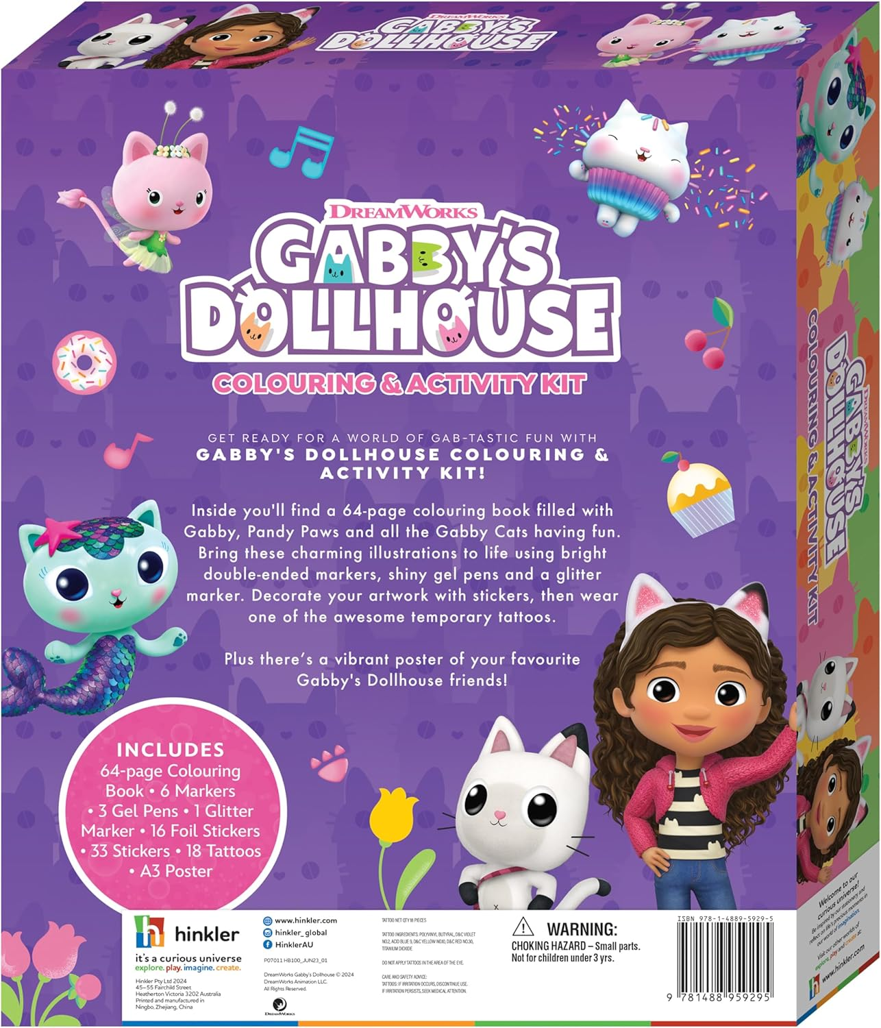 Hinkler Super Gabby'S Dollhouse 64-Page Colouring Book Kit with Markers, Stickers, Tattoo Sheet, and A3 Poster image number 4