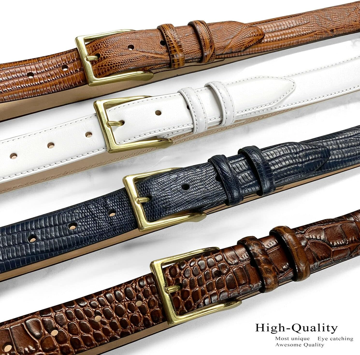 Adam Gold Men'S Genuine Italian Calfskin Leather Dress Belt 1-1/8"(30Mm) Wide Polished Buckle
