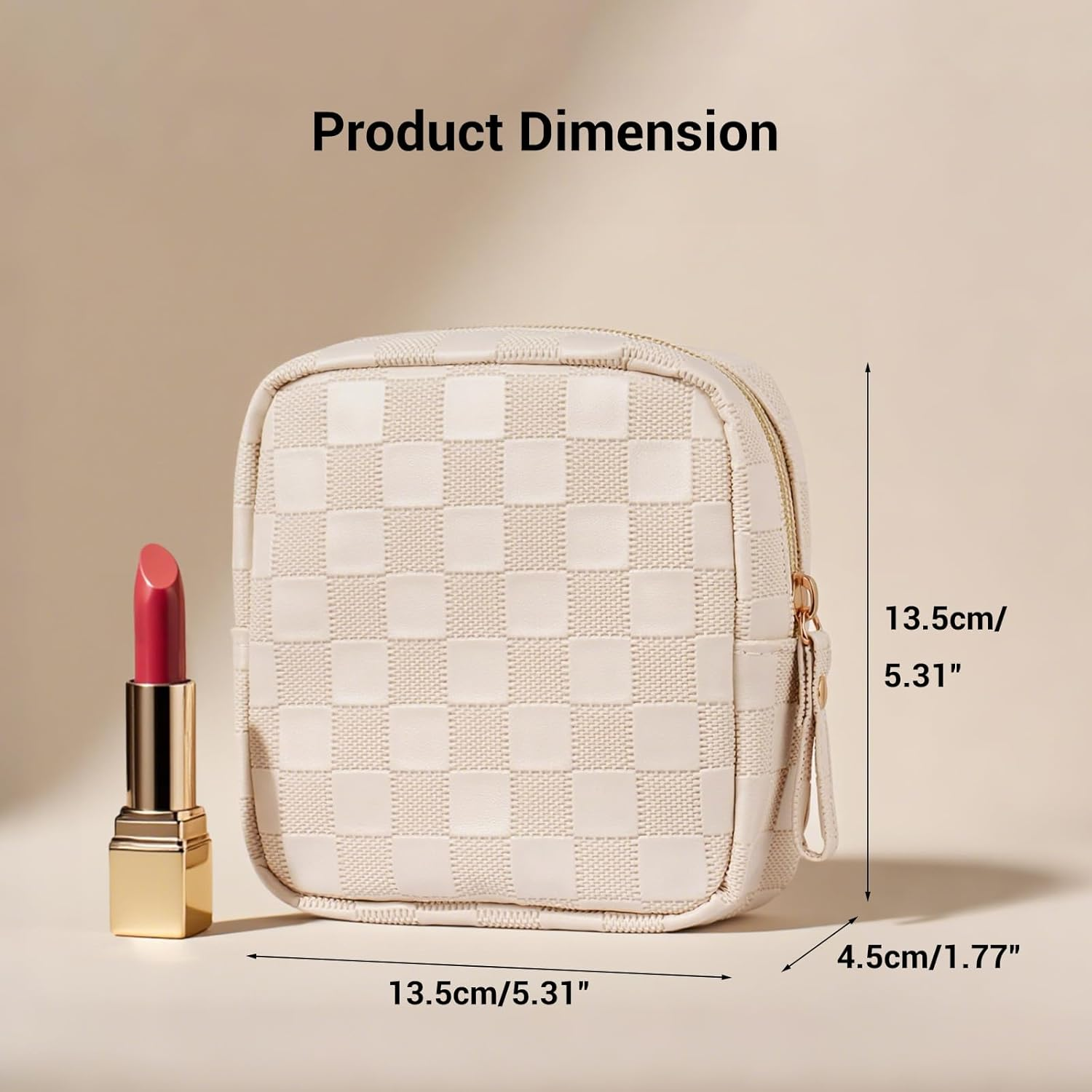 MAGEFY Small Makeup Bag for Purse, Checkered Makeup Bag Small Pouches for Purse Leather Mini Make up Bag Cute Cosmetic Bag for Women with Slip-In Pockets (Beige) - Blue-L image number 5