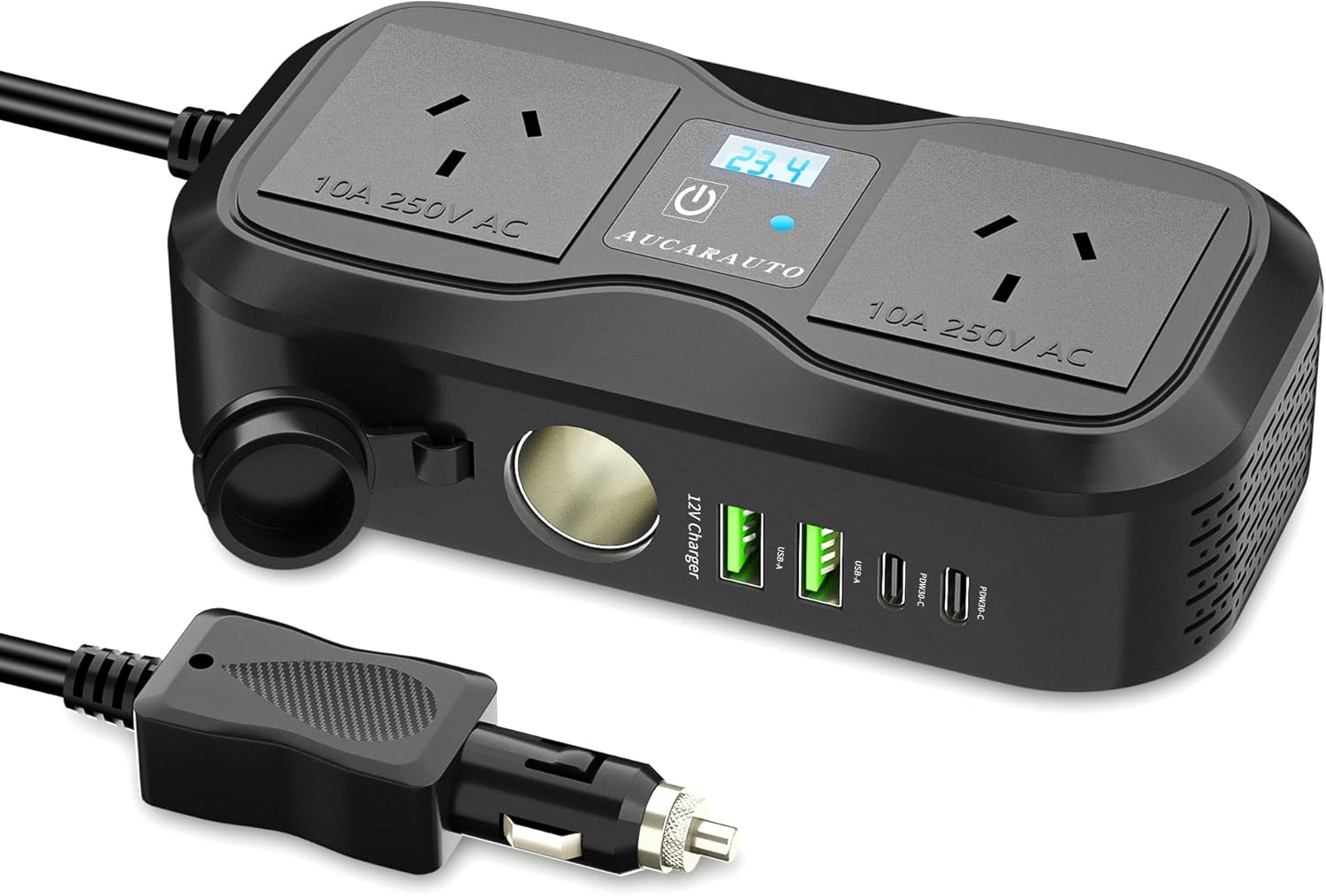 AUCARAUTO 200W Car Power Inverter, 7 in 1 Fast Charging Car Charger, DC 12V to 240V AC Car Plug Adapter Outlet with 10A Cigarette Lighter Splitter / 2 USB-A (18W) & Type-C Ports (20W) for Car Devices image number 6