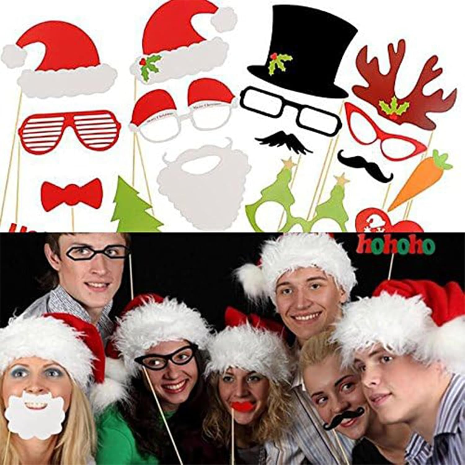Christmas Photo Booth Props Kit(32Pcs) DIY Photo Booth Prop Pose Sign Kits for Adults Kids for Christmas Party Supplies (Christmas) image number 4