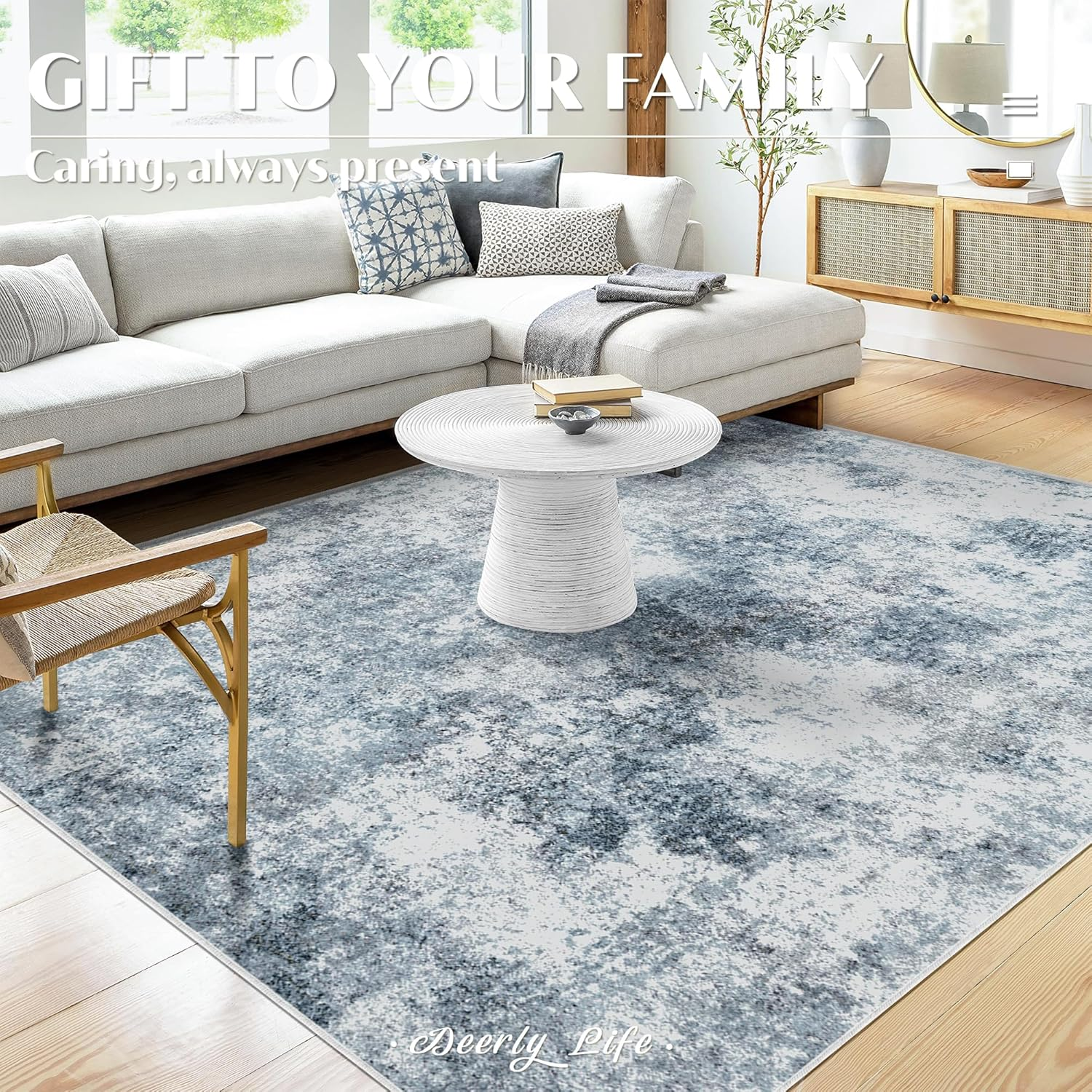 Large Area Rug Living Room Rugs, Modern Abstract Area Rug Deerly Washable Large Bedroom Rug with Non Slip Rubber Backing for under Dining Table Office Bedroom Indoor (Bluegrey, 200X300) image number 4