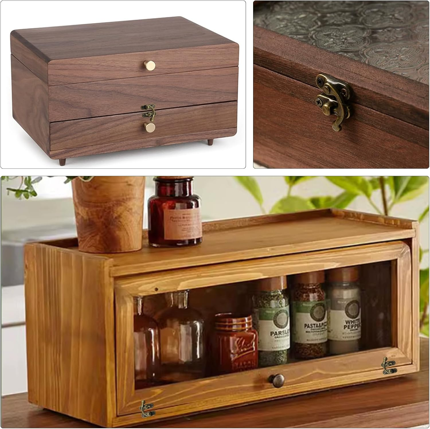 40Pcs Small Antique Hinges and 20 Set Bronze Tone Right Latch Hook Hasp Wood Jewelry Box Hasp Catch Decoration with Replacement Screws image number 2