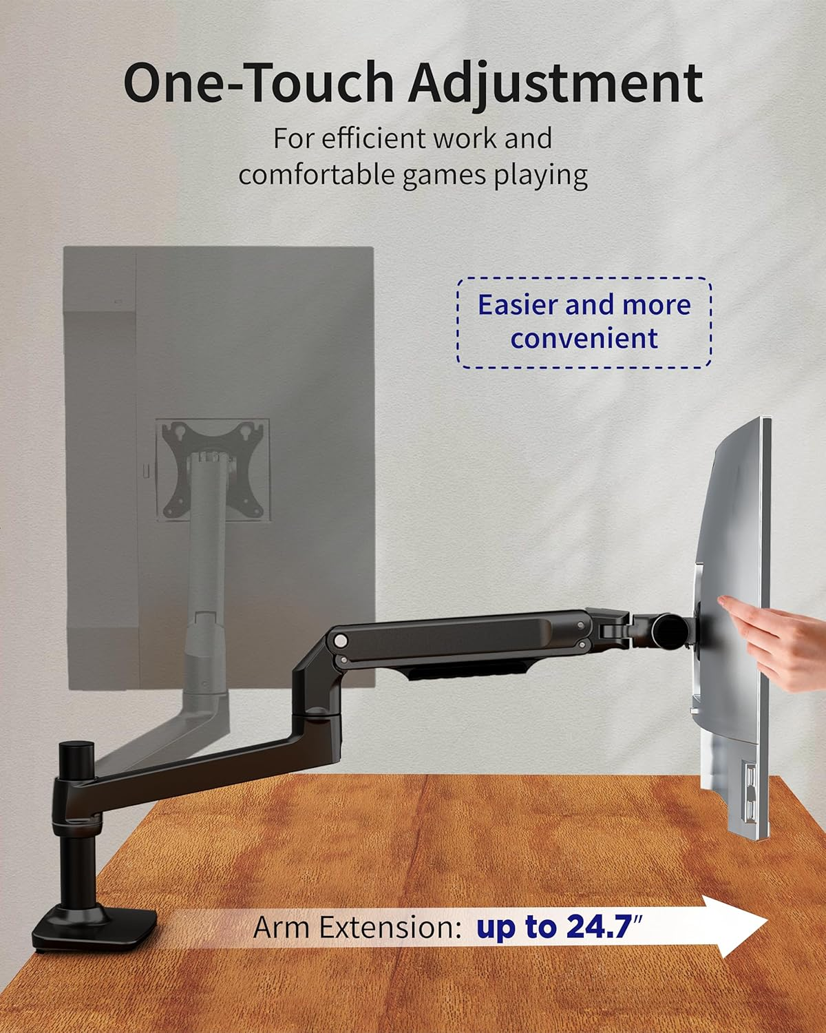 Ergounion Single Monitor Arm Desk Mount, Holds Screens up to 40 Inches and 25 Lbs, Fully Adjustable Vesa Monitor Mount with C-Clamp and Grommet Base, Aluminum, Black image number 3