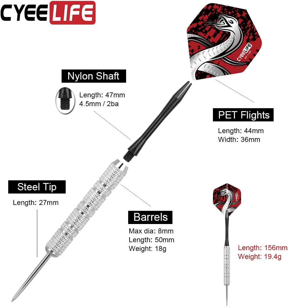 Cyeelife Steel Tip Darts 20G,Nylon Shafts+36 Flights(12 Designs)+Sharpener,For 4 Beginners image number 4