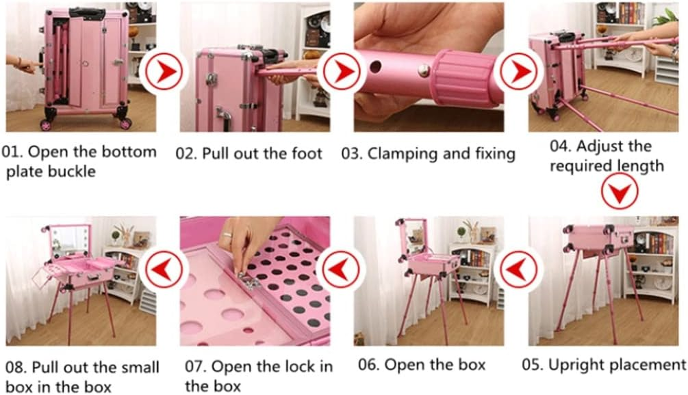 Cosmetic Cases Makeup Artist Suitcase Aluminum Travel Beauty Nail Suitcase with Mirror Light Makeup Trolley Tool Case Suitcase /1465 image number 6