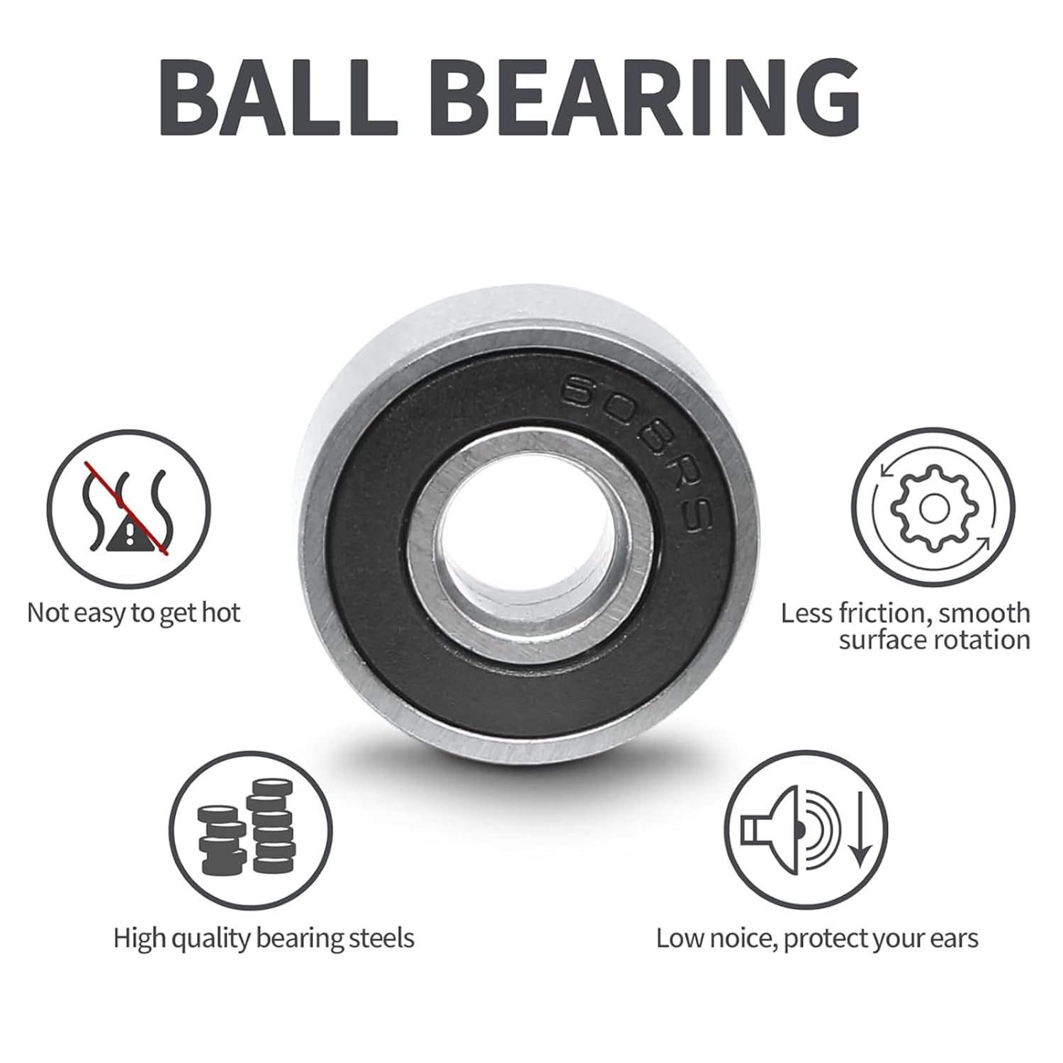 Yeanifeana 24PCS 608-RS Ball Bearing, Double Rubber Sealed Shielded Miniature Deep Groove Bearings for Skateboards, Skates, Scooters & Longboards, High Speed, Low Noise, Durable image number 5