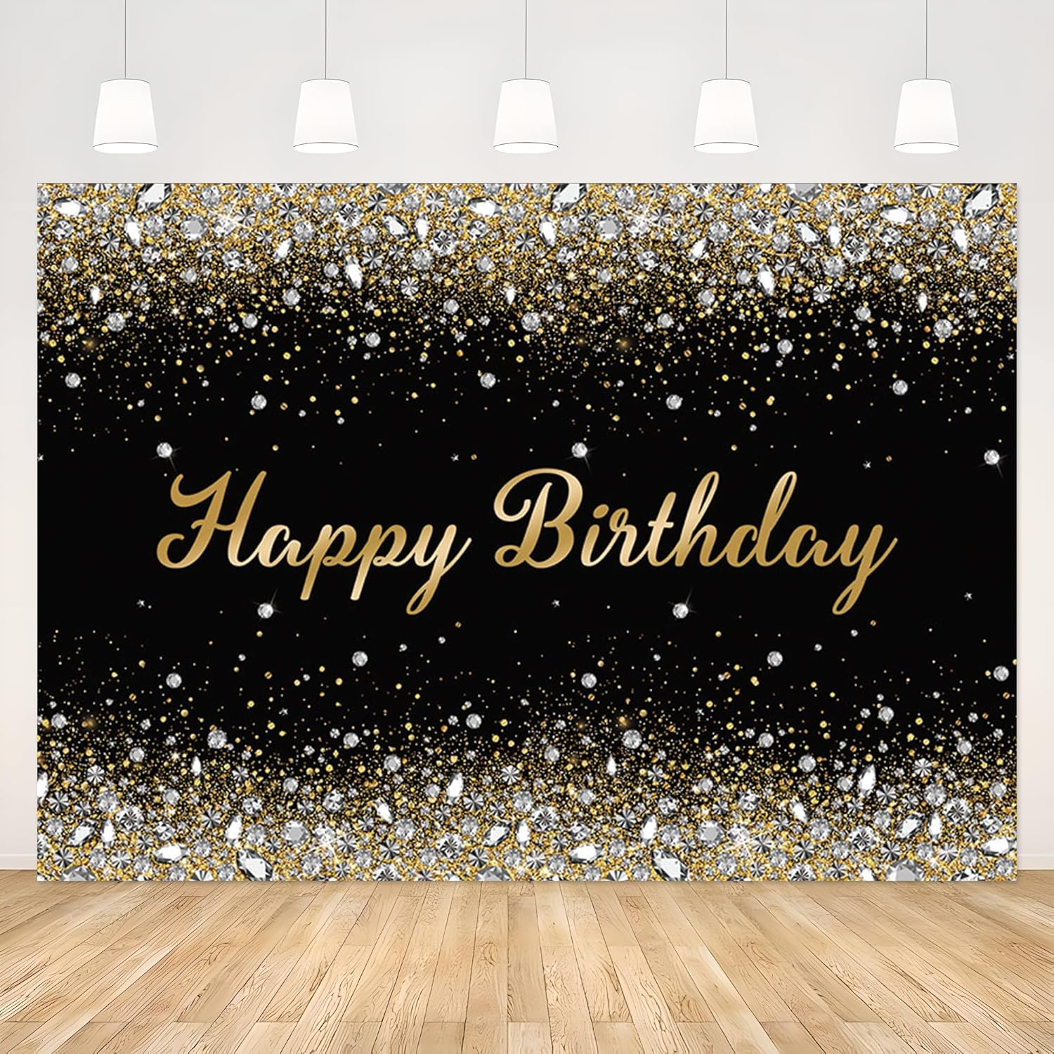 APROPHIC Birthday Banner Background 210 X 150 Cm Golden Birthday Photo Background Happy Birthday Banner Party Decoration Girls Boys Happy Birthday Decoration image number 1