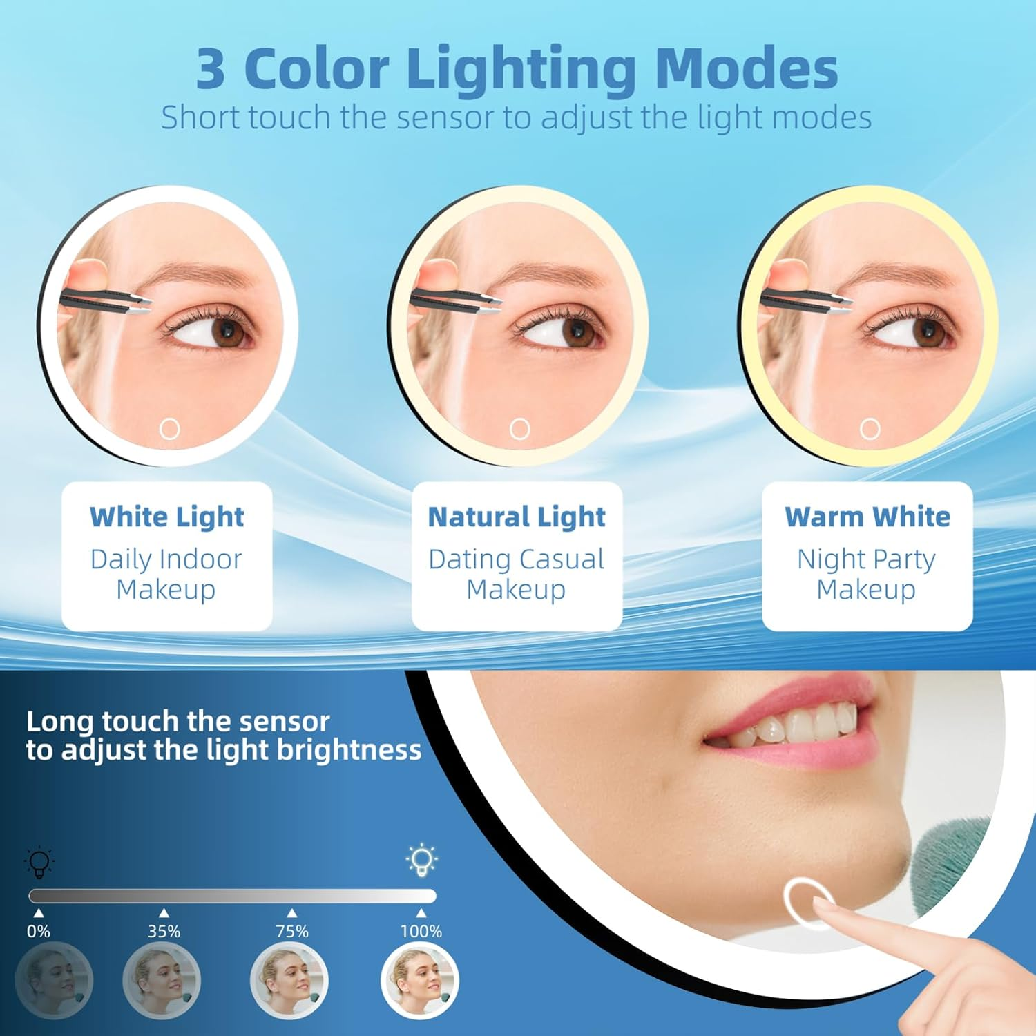 5X Makeup Magnifying Mirror with Lights, Portable 6Inch Magnifying Mirror with Suction Cups Wall Mount, 5X Lighted Travel Magnification with Tweezers and Scissors - Perfect for Makeup & Close-Up Tasks image number 6