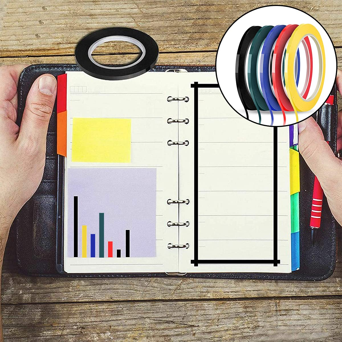 5 PCS Colored Masking Tape, Self Adhesive Grid Marking Tapes, Rolls Crafts Labeling Paper for Whiteboard, Art Board Outdoor