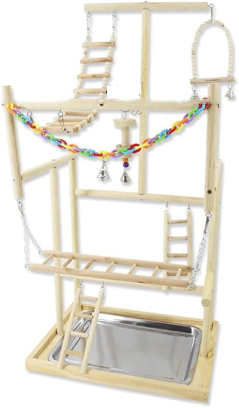 Bird Playground, 3 Layers Wood Bird Playground Perches with Swing,Parrot Playstand Bird Perch Stand,Birds Climbing Ladder Toys,Bird Training Play Stands Bird Play Stand