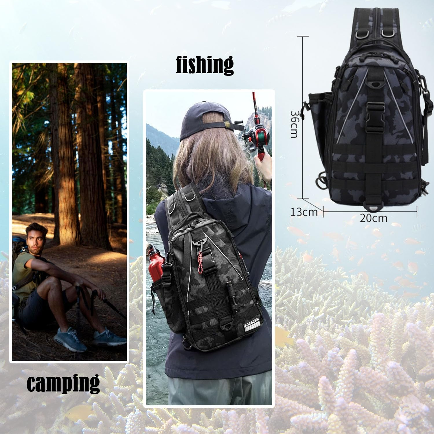 Multifunctional Fishing Gear Bag with Waterproof Compartments, Tackle Boxes & Rod Strap &ndash; Ideal Backpack for Outdoor Anglers with Tools like Lures, Pliers & Grippers image number 2