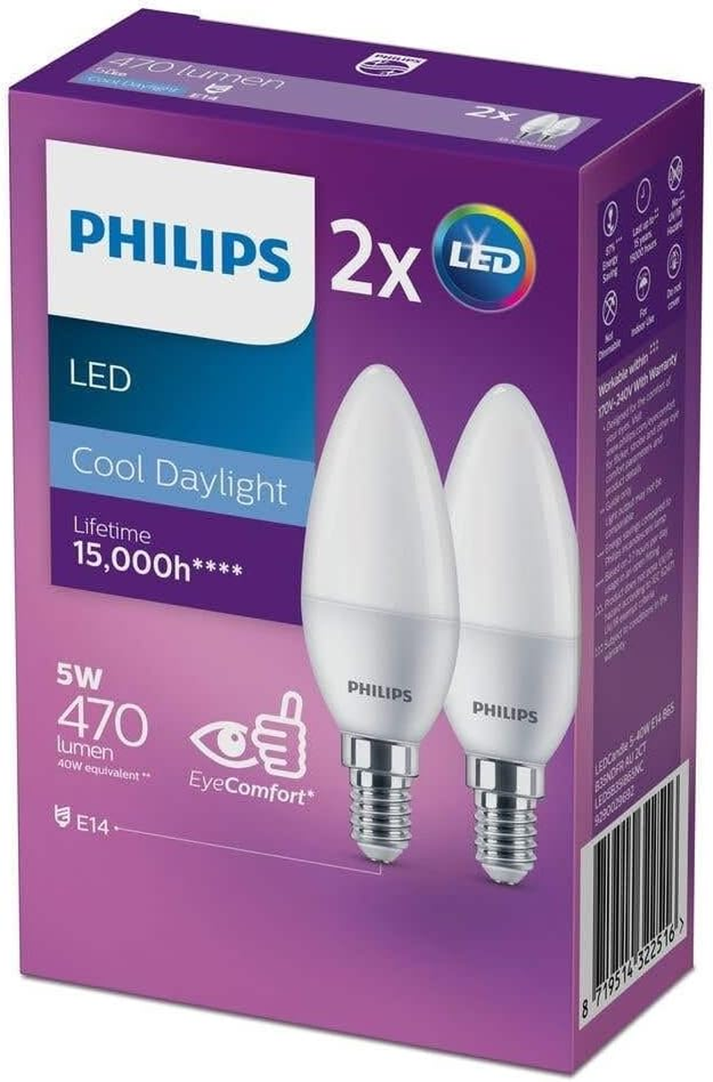 Philips 5 Watt 470 Lumens Globe Cool Daylight LED Candle Light Bulb (Pack of 2)