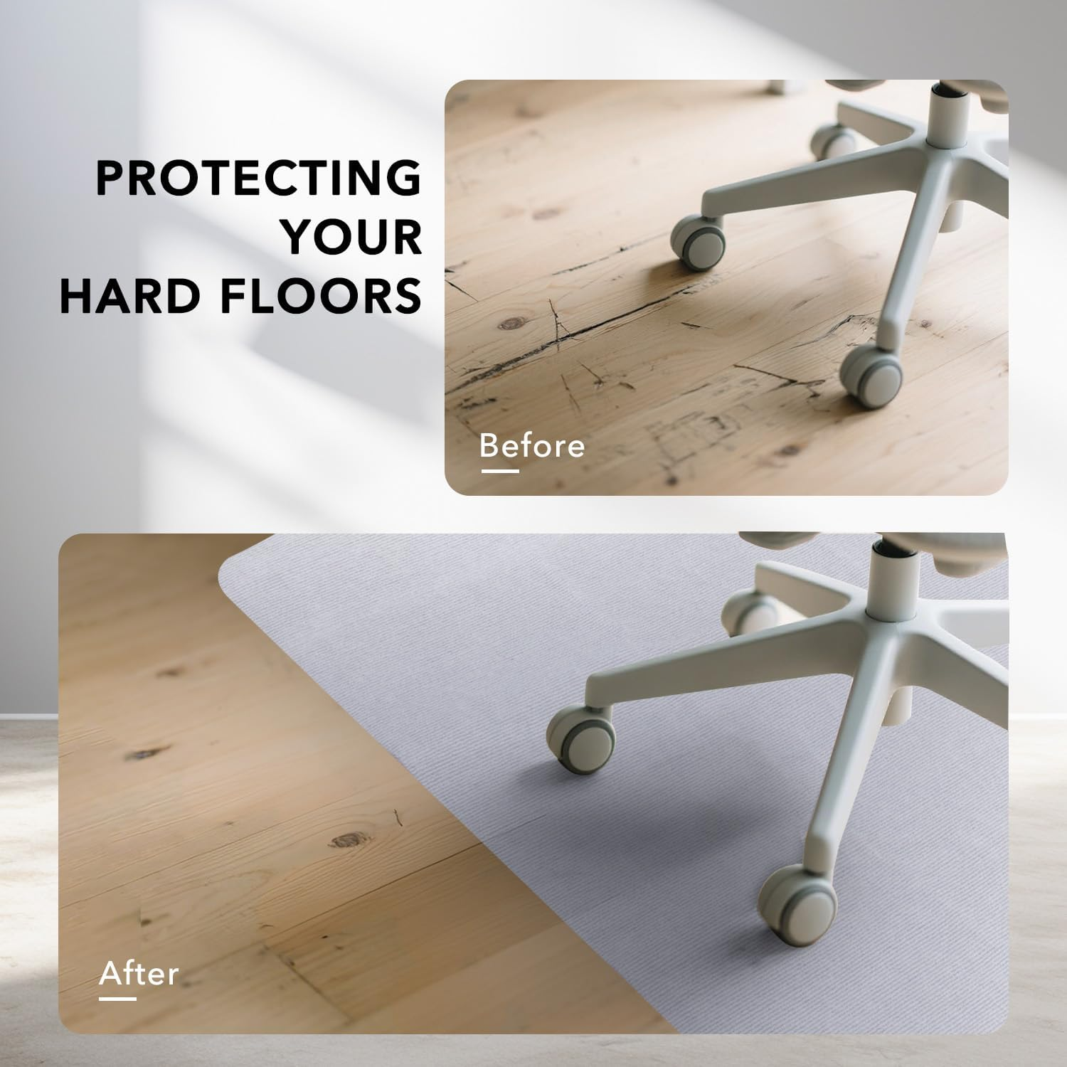 Wekuba Office Chair Mat for Hardwood, 120 X 90 Cm Office Chair Mat for Carpet, Anti-Slip Chair Mat, Non-Slip TPR Rubber Backing Protector Chair Mat for Hardwood Floor, 4.5Mm Thickness, Gray