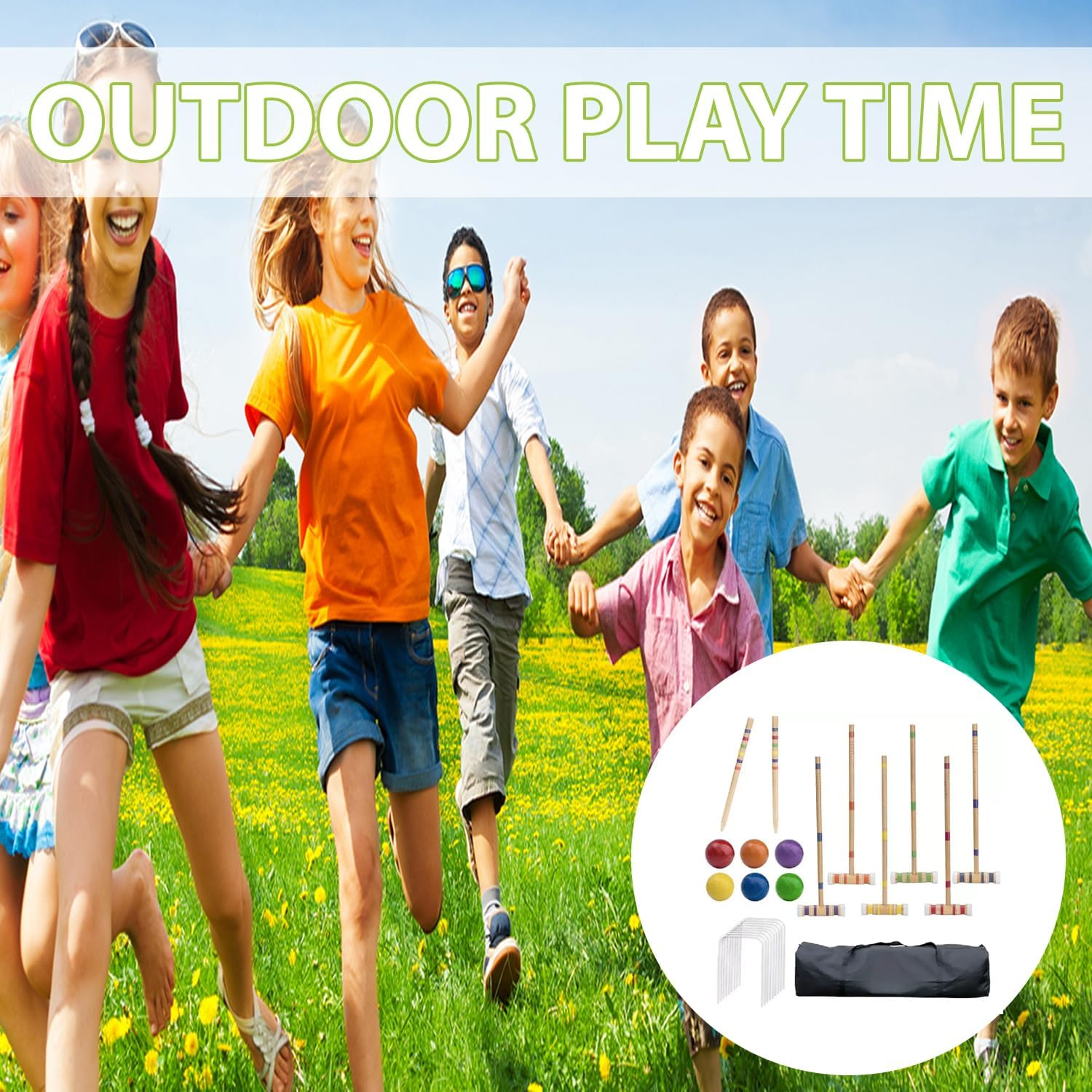 Six-Player Croquet Set with Wooden Mallets, Colored Balls, Sturdy Carrying Bag for Adultski, Perfect for Lawn,Backyard,Park and More (Colorful) image number 6
