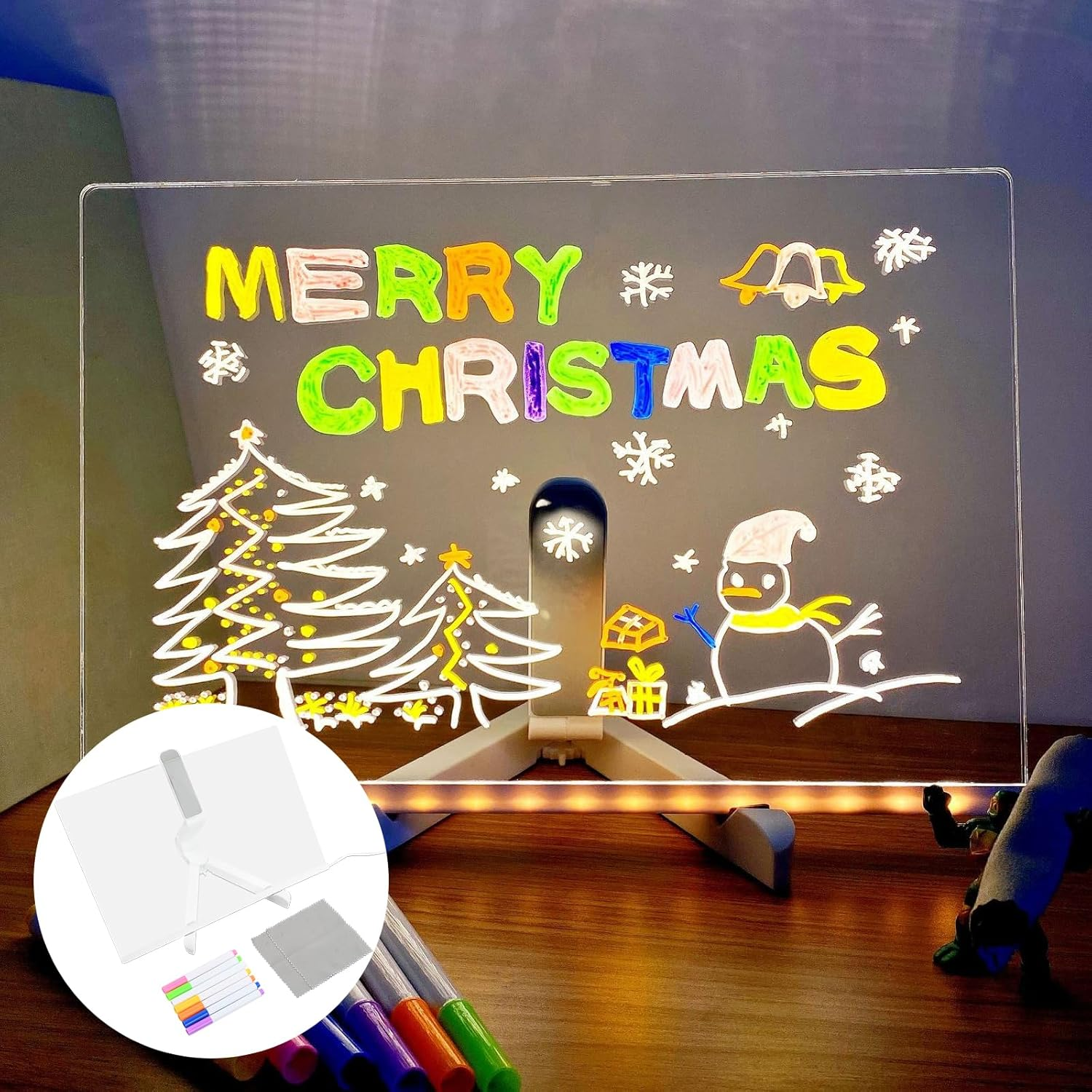 Acrylic Dry Erase Board with Light, Acrylic LED Writing Message Board with 7 Colors Pen/Stand, Desktop Note Memo Illuminated Wordpad for Office School Home Bar Cafe Arts Doodle, 30X20Cm image number 5