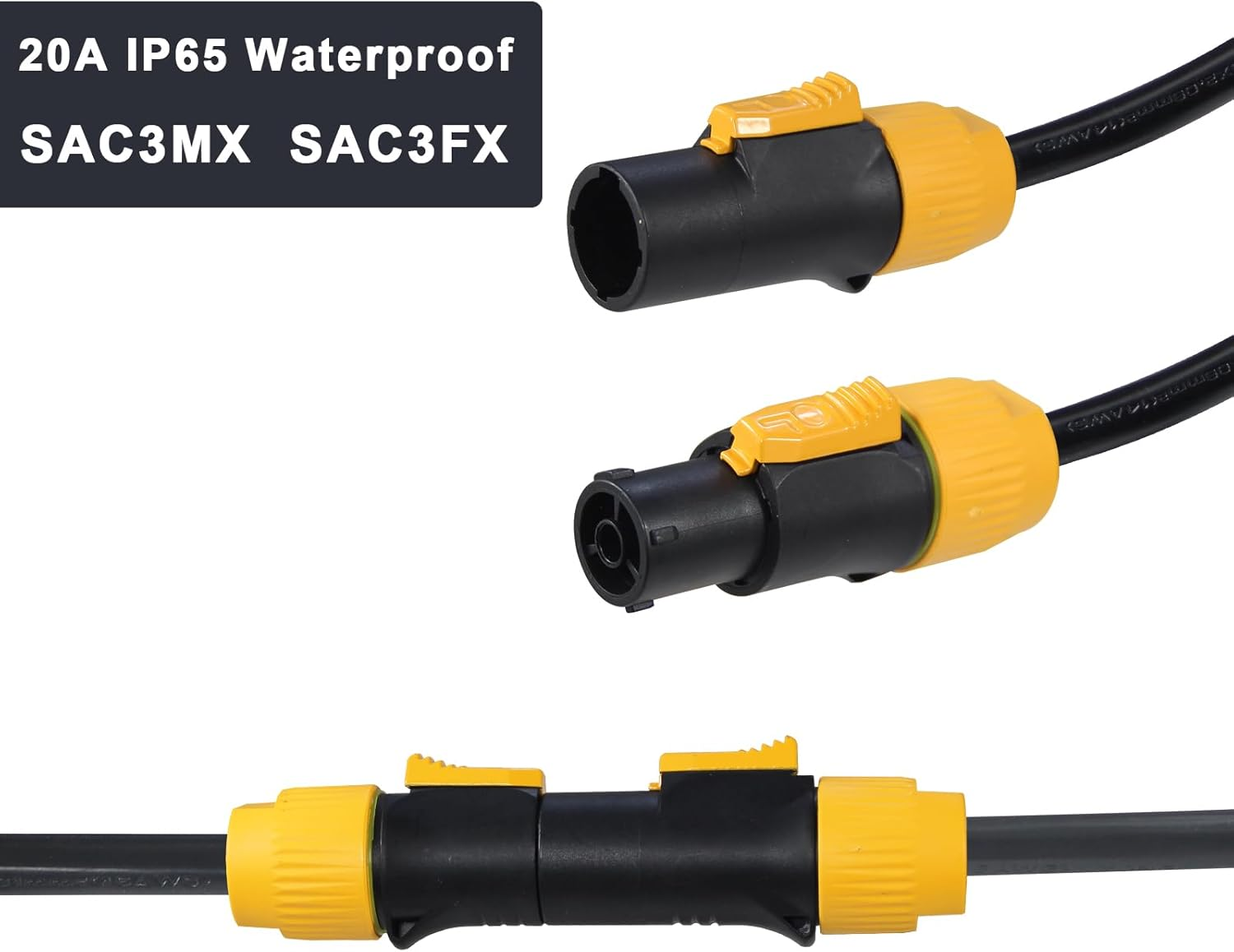 Powercon Ture1 NAC3MX-W to 3X NAC3FX-W Splitter Extension Cable 3 Ways Powercon Male to Female Cords 14 Gauge 3FT Heavy Duty image number 6