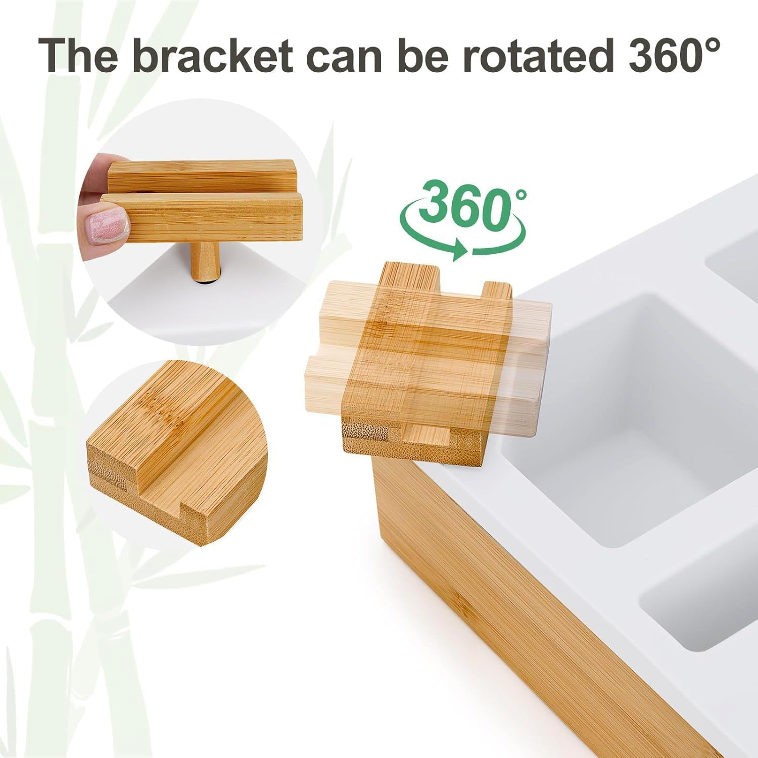 Bamboo Couch Cup Holder Tray 6-In-1 Snack Box Couch Caddy with Rotatable Phone Stand for Sofa Bed Car Seat Organizer, Waterproof Anti-Spill Silicone Drink Holder Tray for Snacks Beverage Remote image number 2