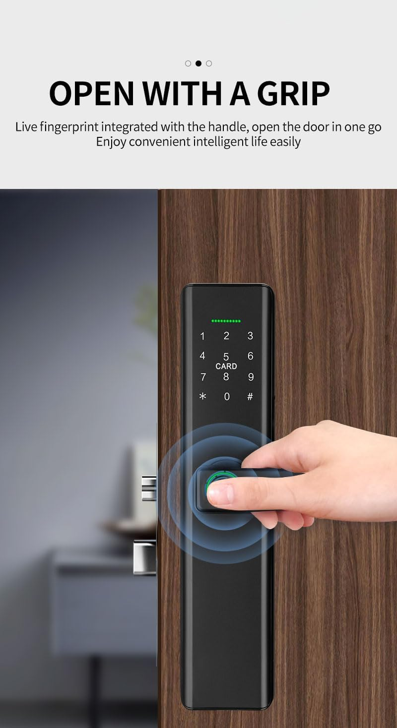 Xenocam Smart Door Lock, Fingerprint Keyless Entry, Biometric Digital Ring Touch Screen, Electronic Lock with Keypad for Home, Free APP, NFC Card, Works with Tuya App image number 6